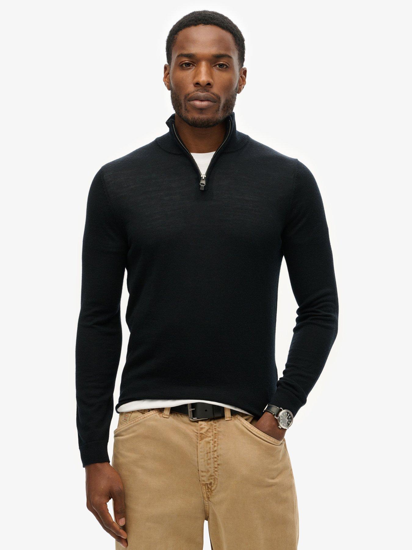 undefined Code Merino Knitted Half Zip Jumper - Black