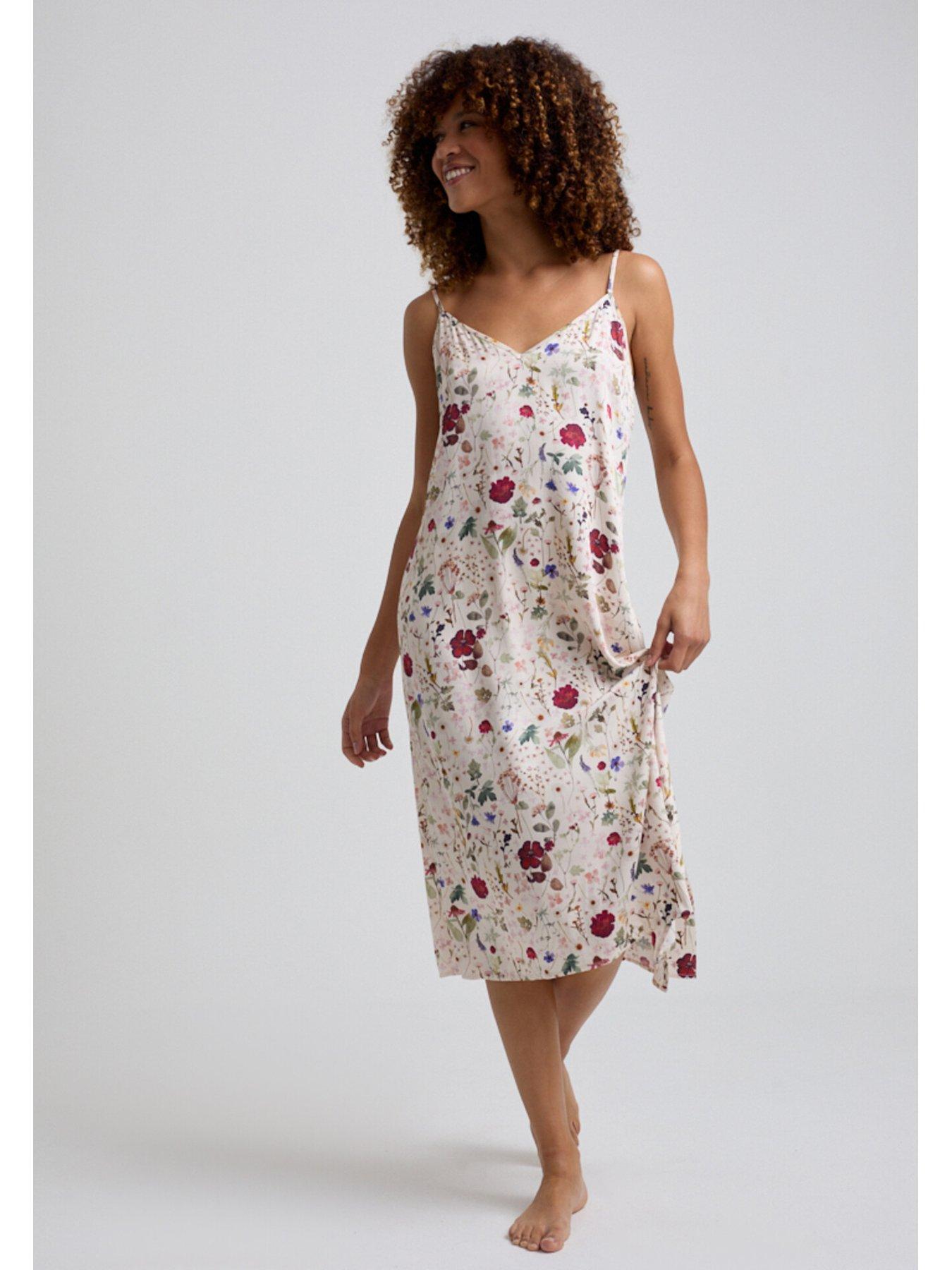  image of lily-lionel-rosie-v-neck-floral-print-nightie-ecru
