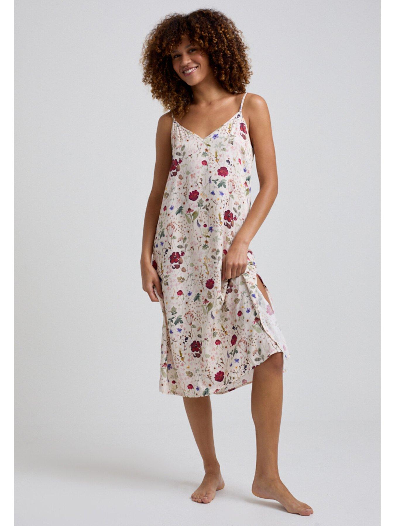  image of lily-lionel-rosie-v-neck-floral-print-nightie-ecru