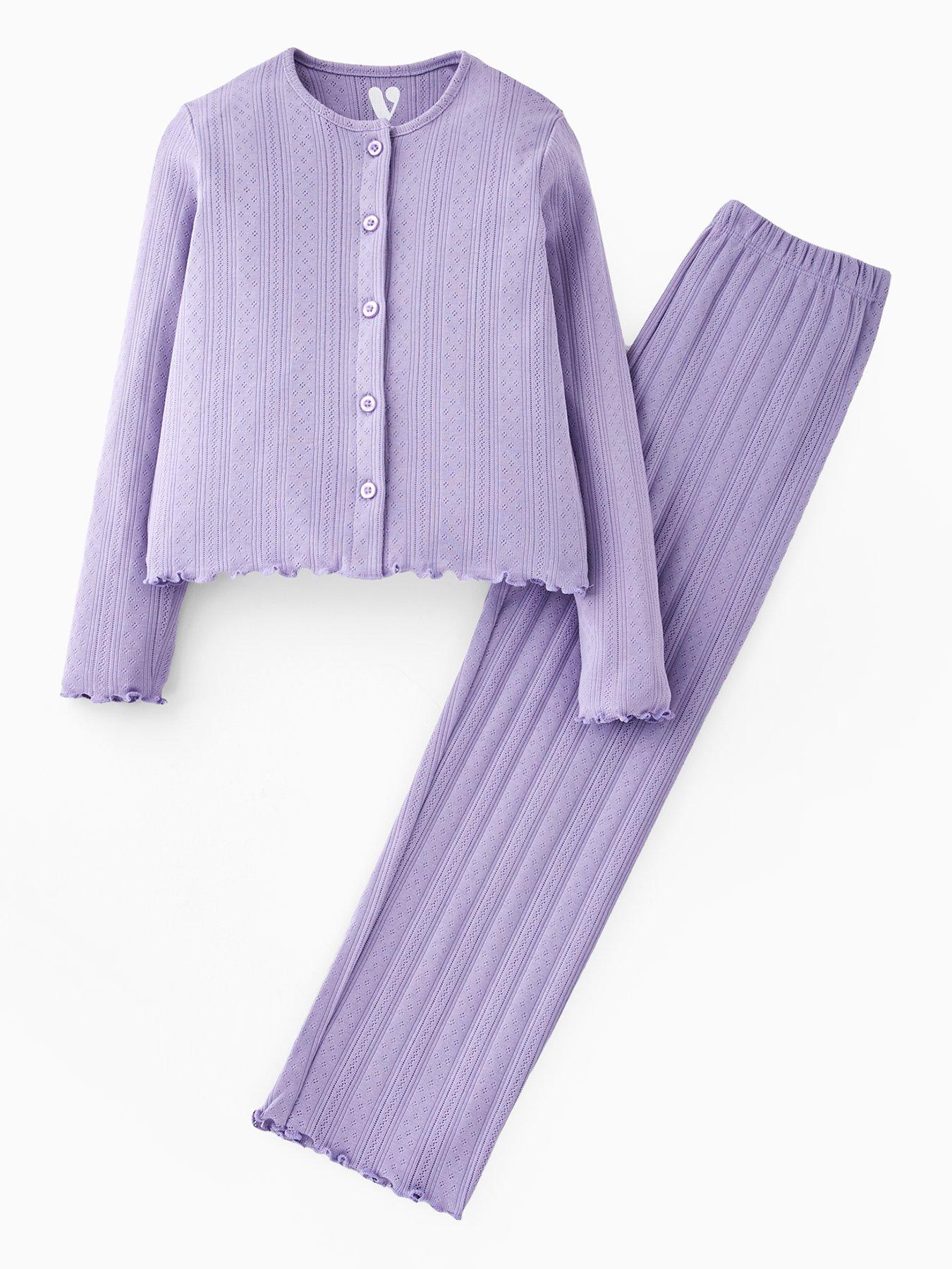 Image 1 of 4 of V by Very Girls Button Front Wide Leg Pointelle Set - Purple