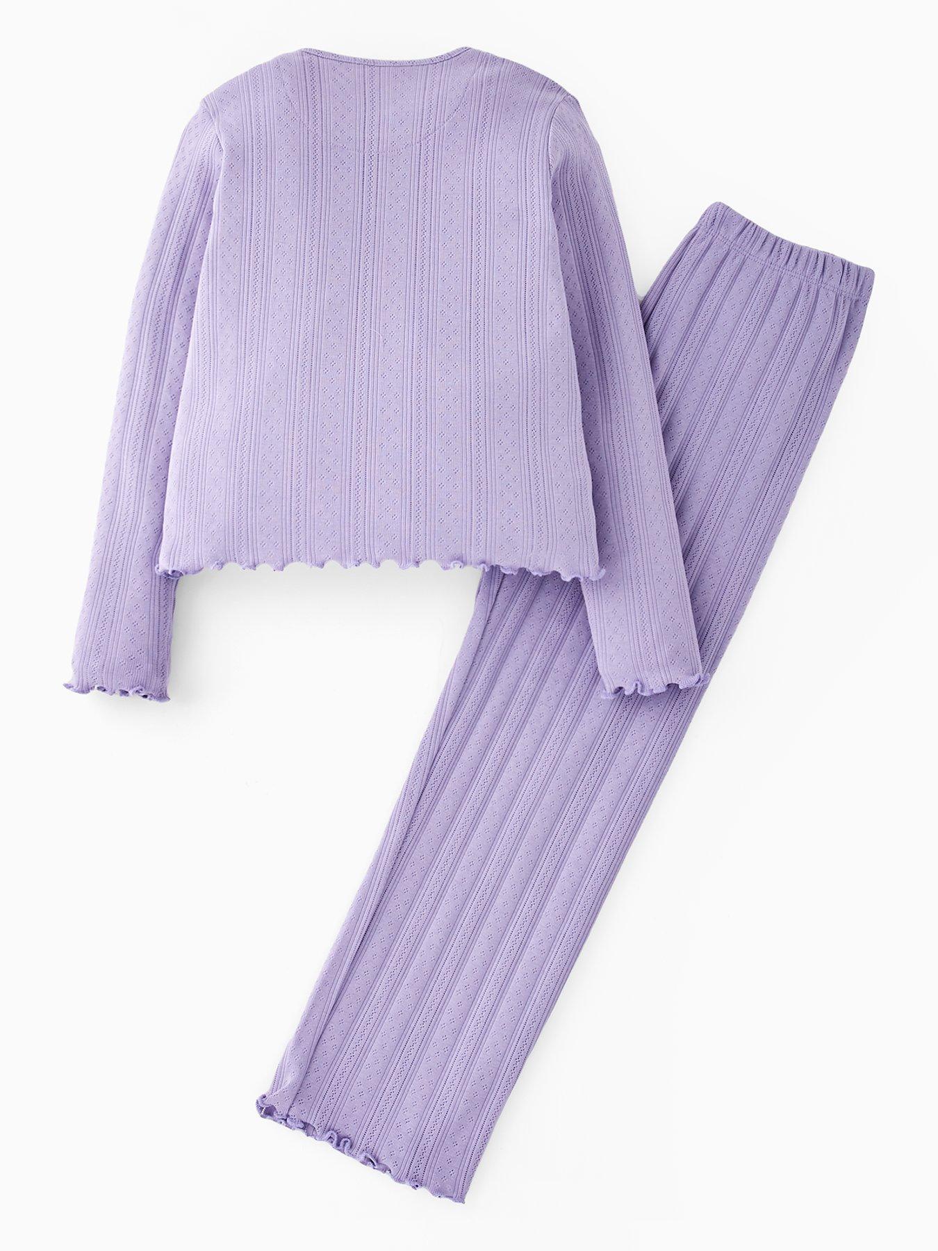 Image 2 of 4 of V by Very Girls Button Front Wide Leg Pointelle Set - Purple