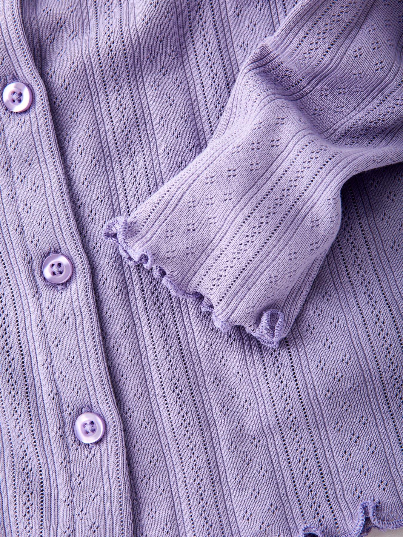 Image 3 of 4 of V by Very Girls Button Front Wide Leg Pointelle Set - Purple