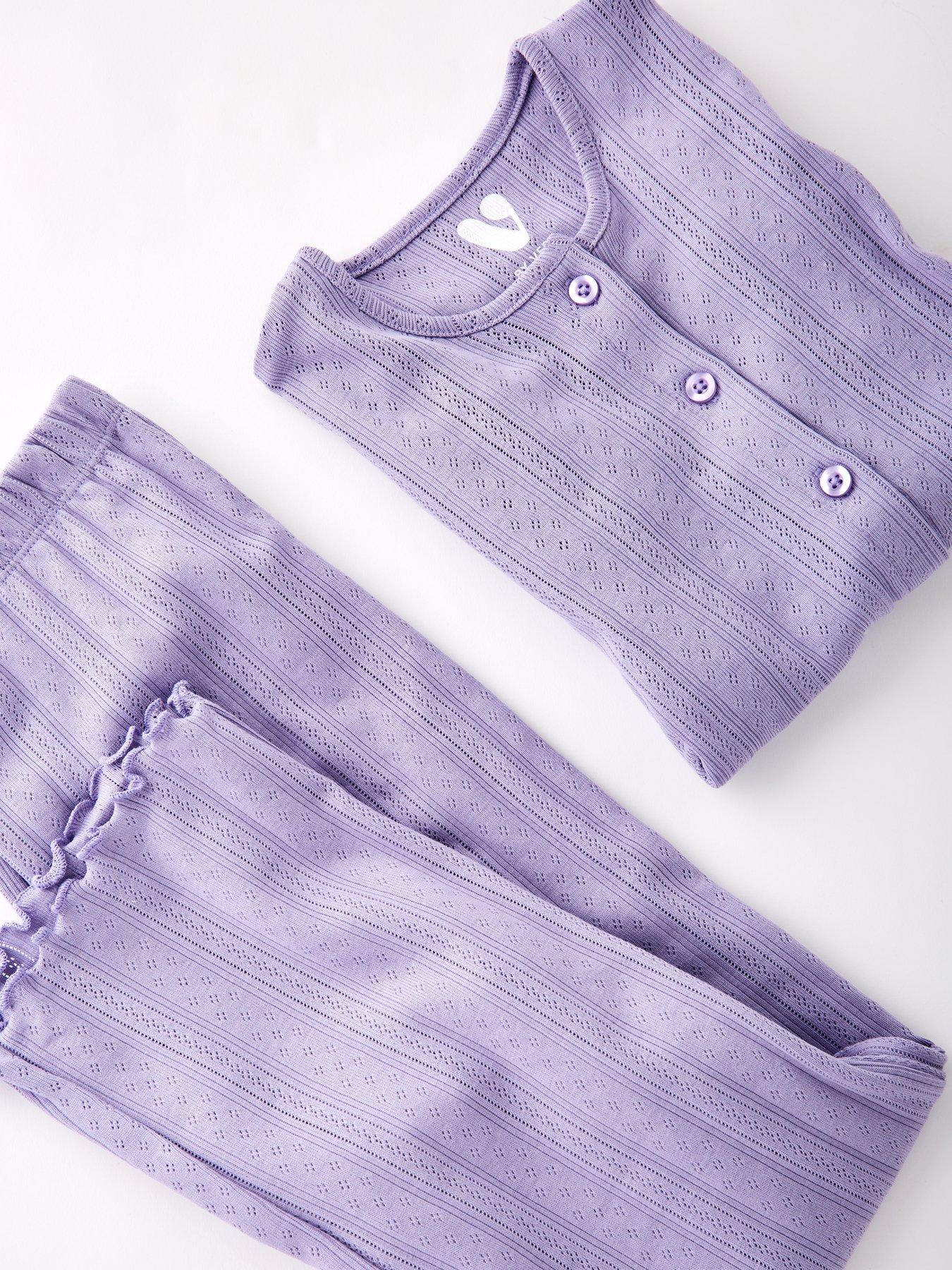 Image 4 of 4 of V by Very Girls Button Front Wide Leg Pointelle Set - Purple