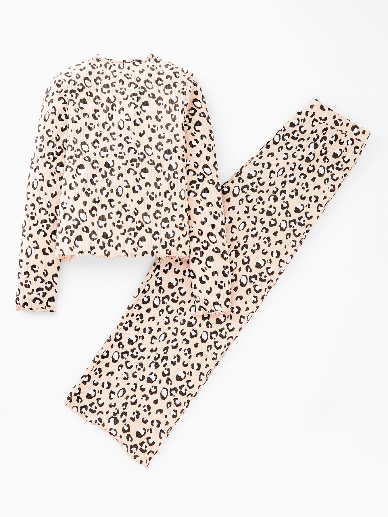 Image 2 of 4 of V by Very Girls Long Sleeve Top And Wide Leg Pyjamas - Animal Print
