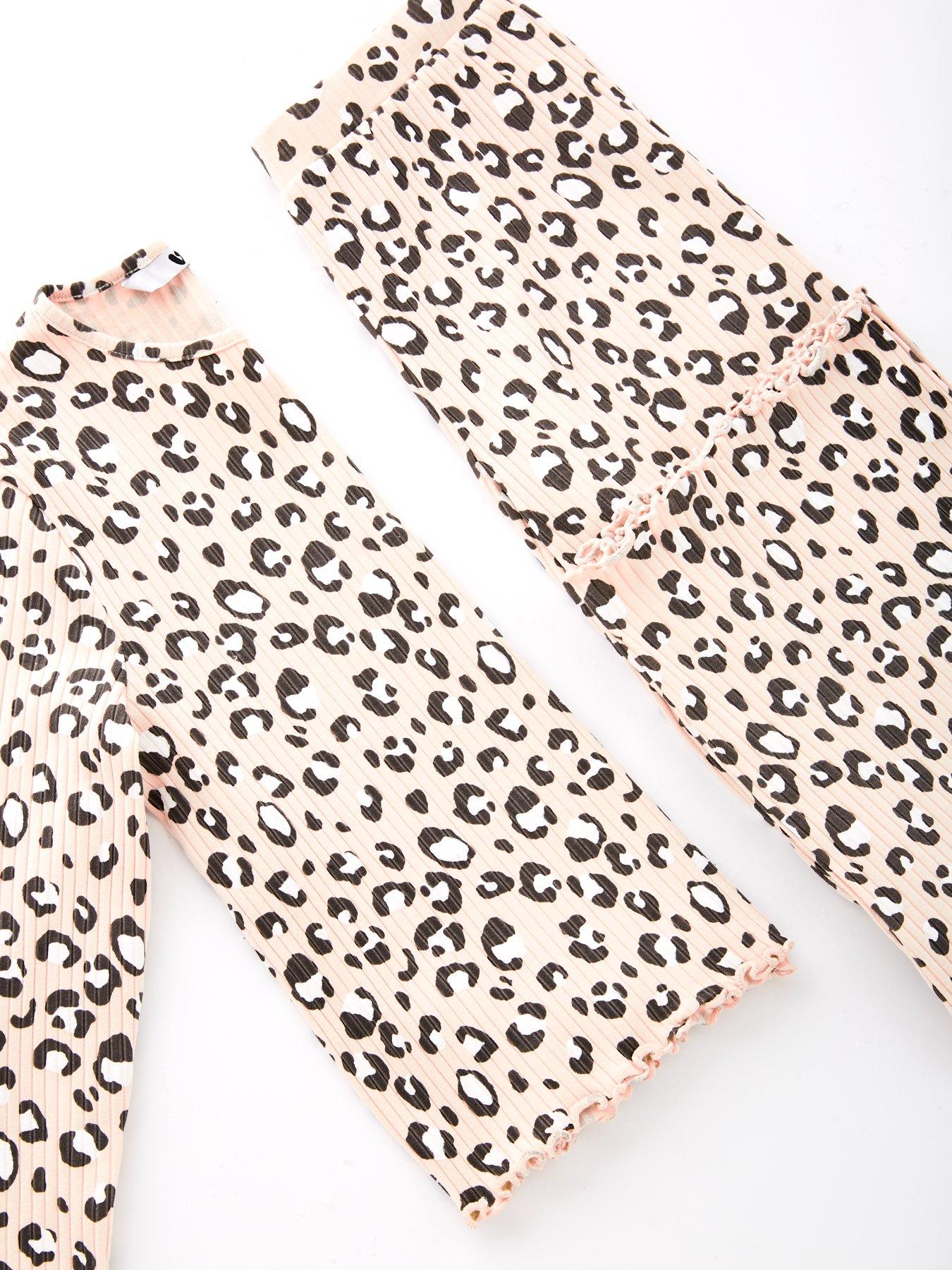 Image 3 of 4 of V by Very Girls Long Sleeve Top And Wide Leg Pyjamas - Animal Print