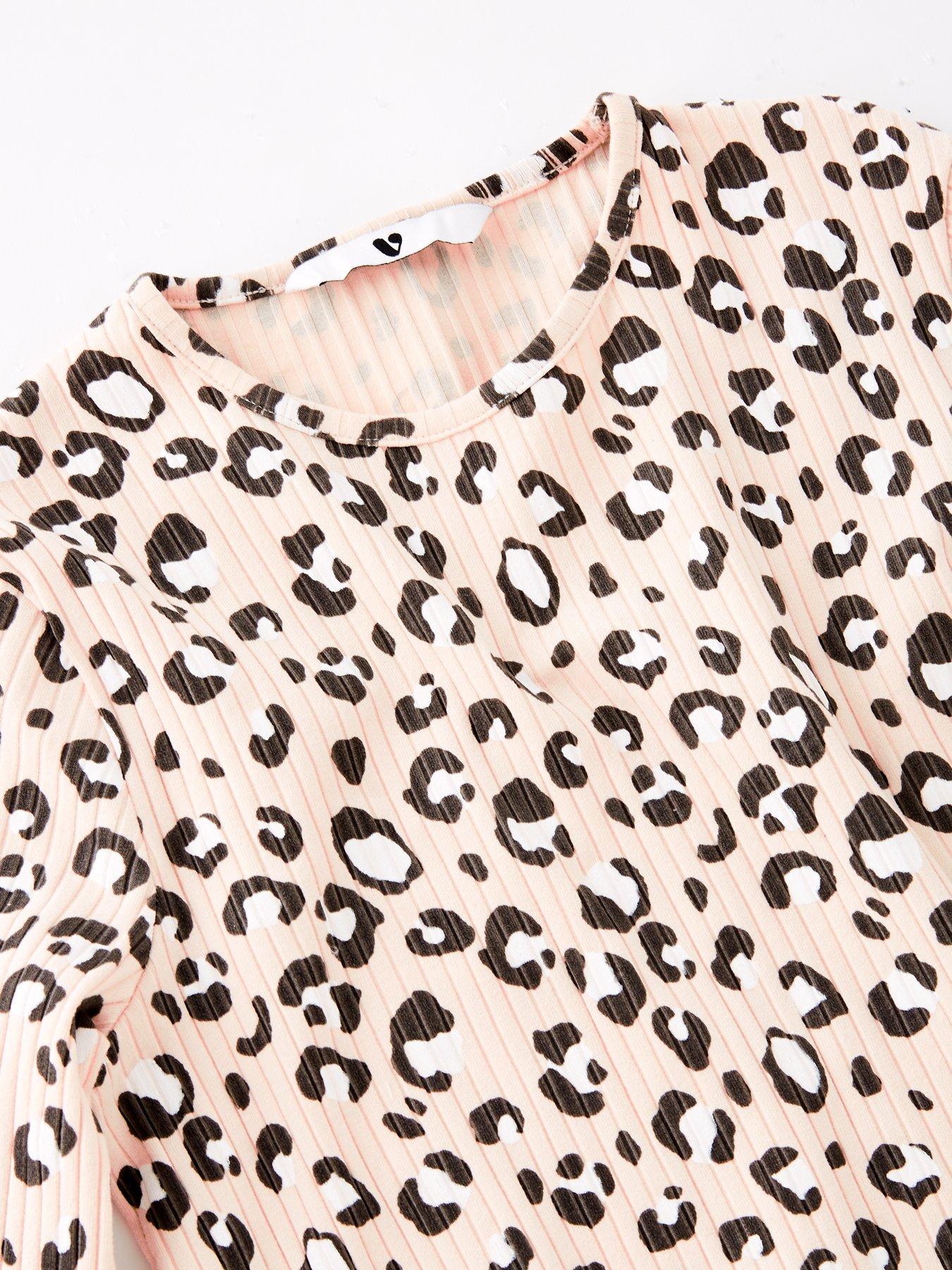 Image 4 of 4 of V by Very Girls Long Sleeve Top And Wide Leg Pyjamas - Animal Print