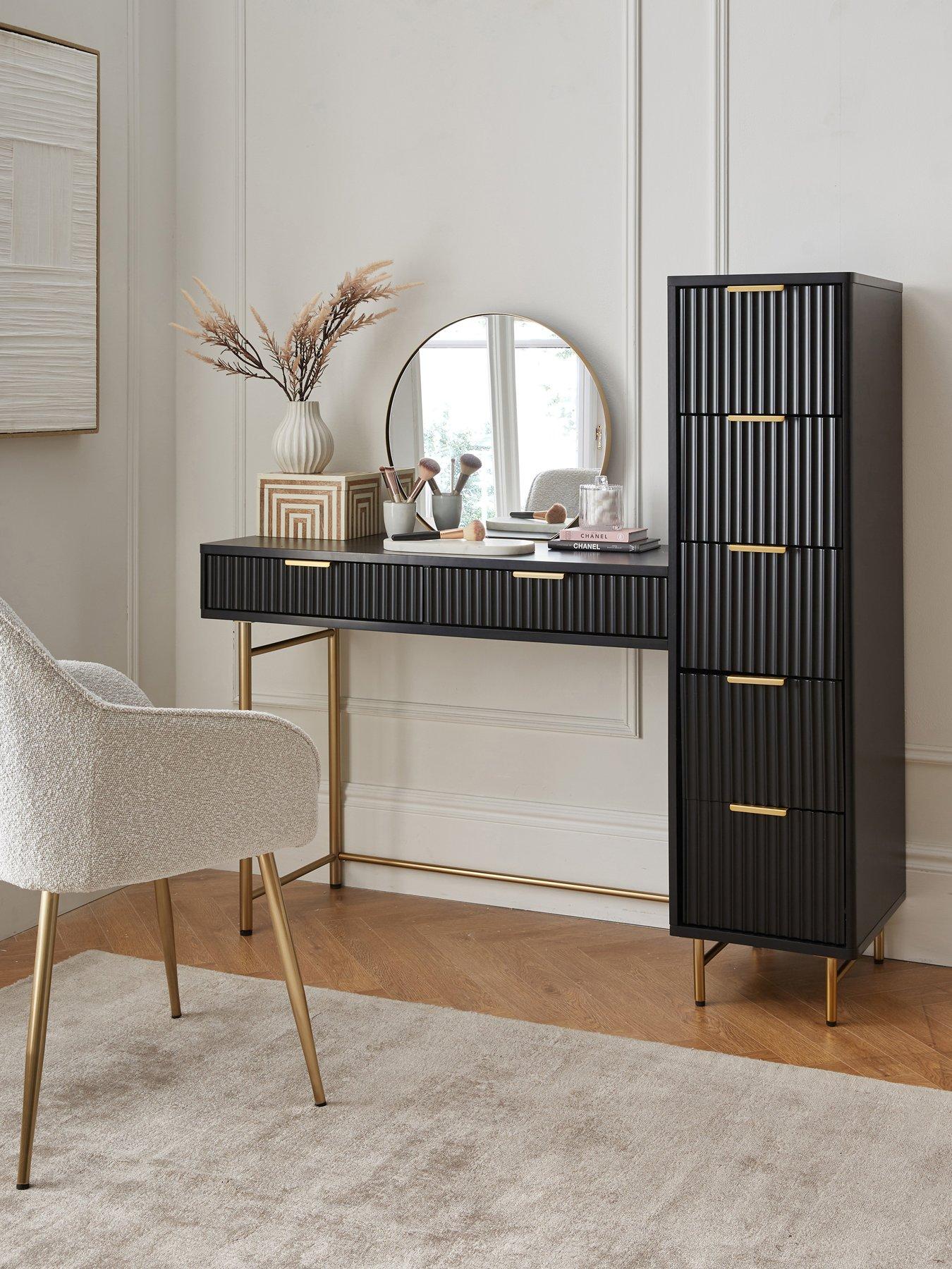 Very Home Cora Dressing Table, Mirror and Side Drawers Set - Black/Brass