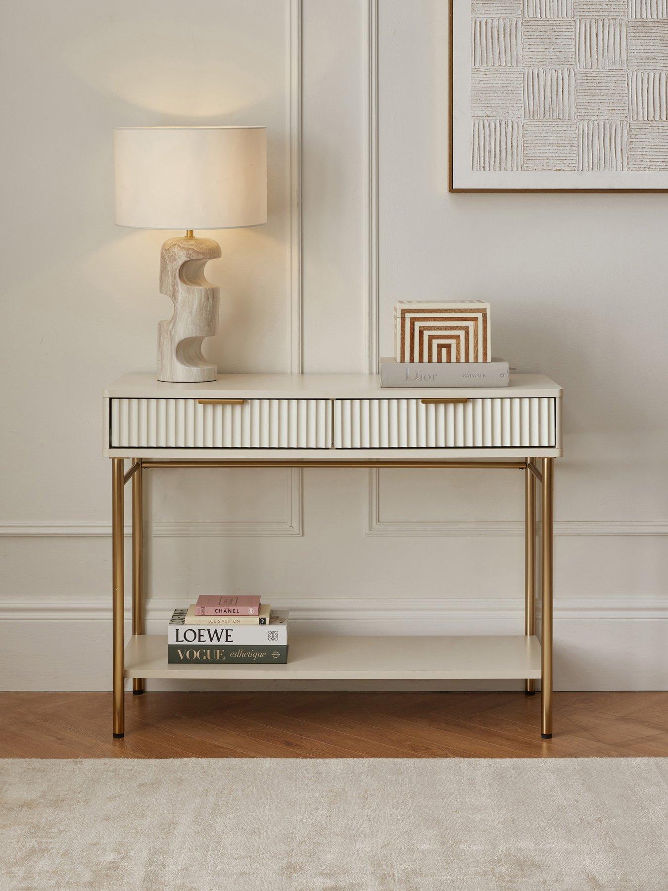 undefined Cora Console Table - Ivory/Brass