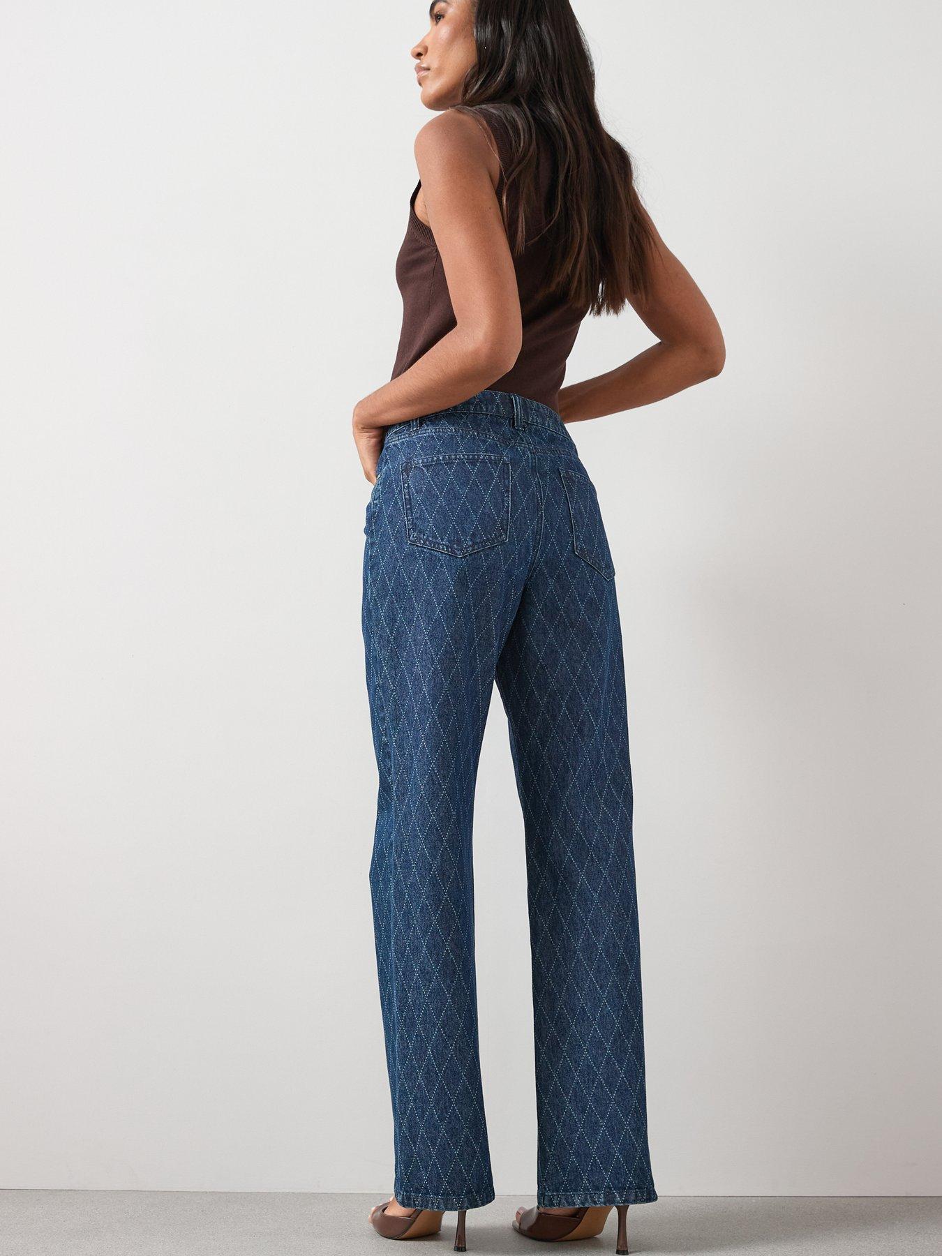 Image 2 of 6 of The Very Collection Diamond Print Wide Leg Jeans - Dark Wash