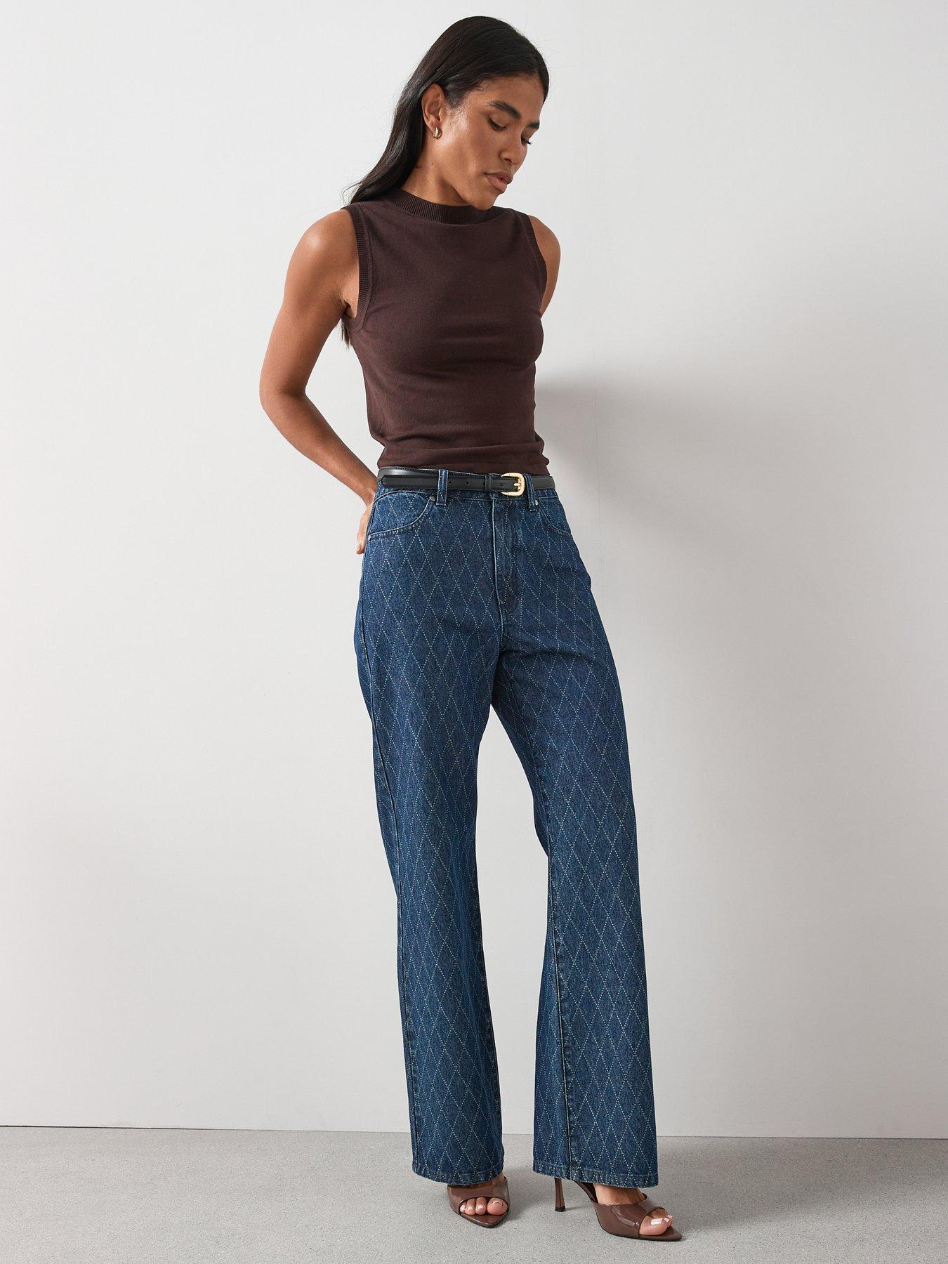 Image 5 of 6 of The Very Collection Diamond Print Wide Leg Jeans - Dark Wash