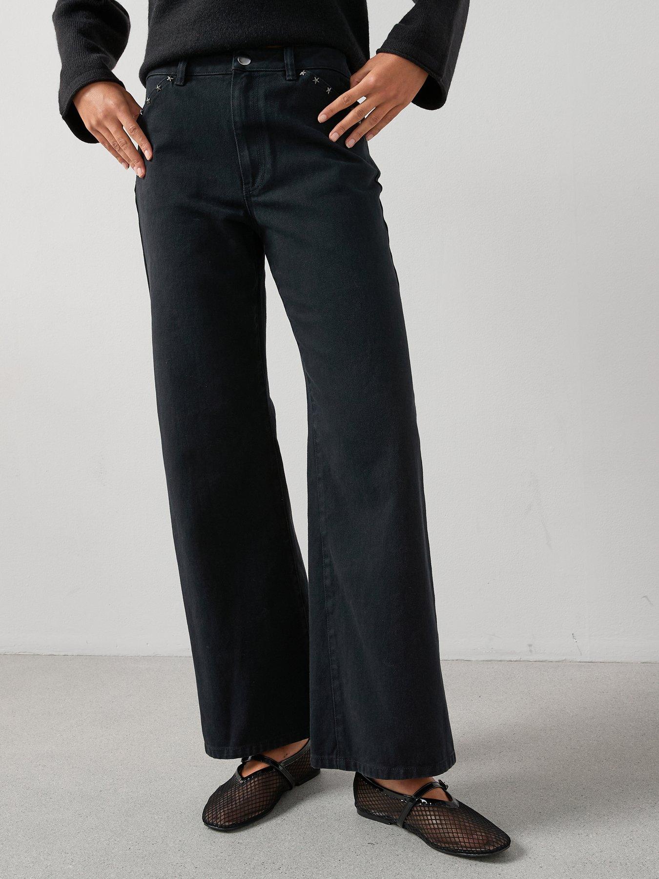  image of the-very-collection-wide-leg-jeans-with-star-studs-black