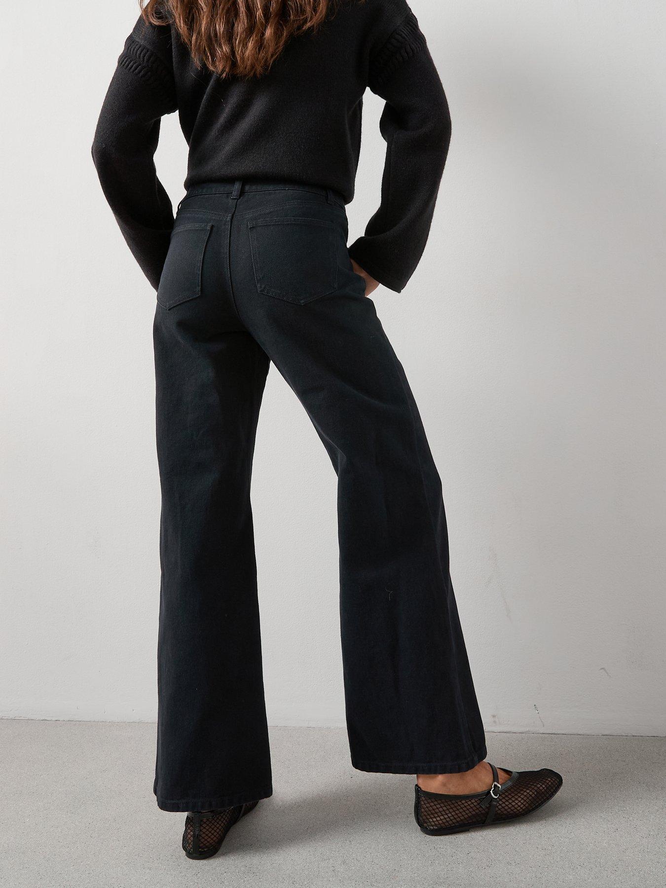 stillFront image of the-very-collection-wide-leg-jeans-with-star-studs-black