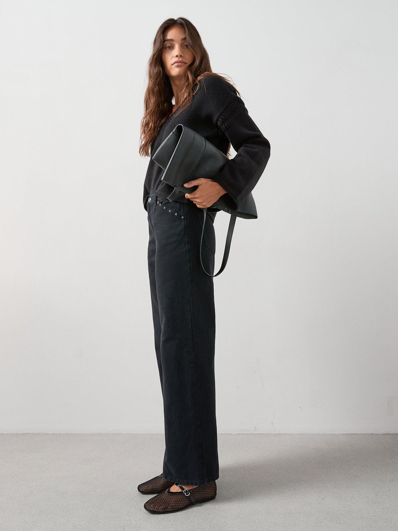  image of the-very-collection-wide-leg-jeans-with-star-studs-black