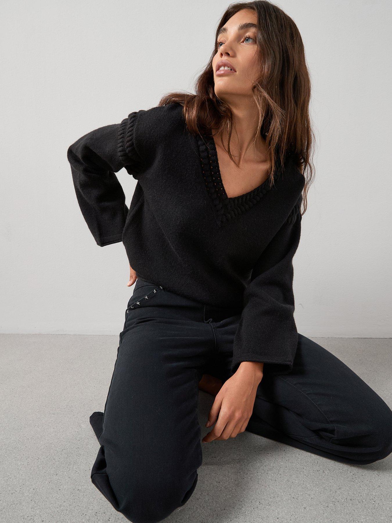  image of the-very-collection-wide-leg-jeans-with-star-studs-black