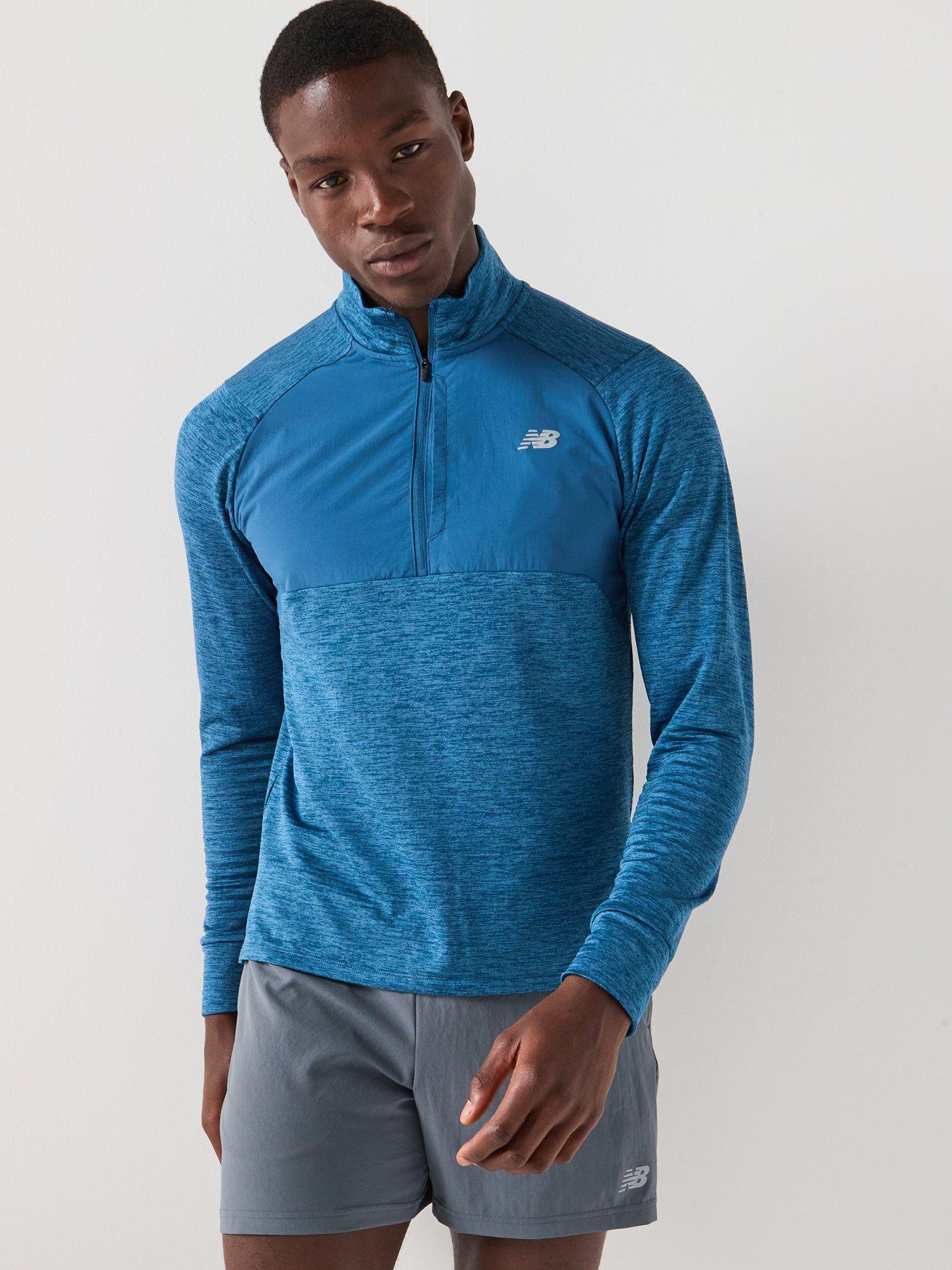 New Balance Mens Running Athletics Heat Grid 1/2 Zip Top - Blue