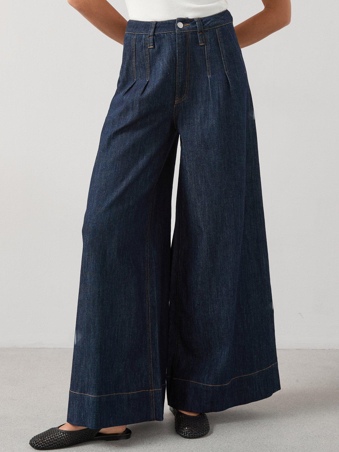 undefined Ultra Wide Palazzo Featherweight Jeans - Dark Wash