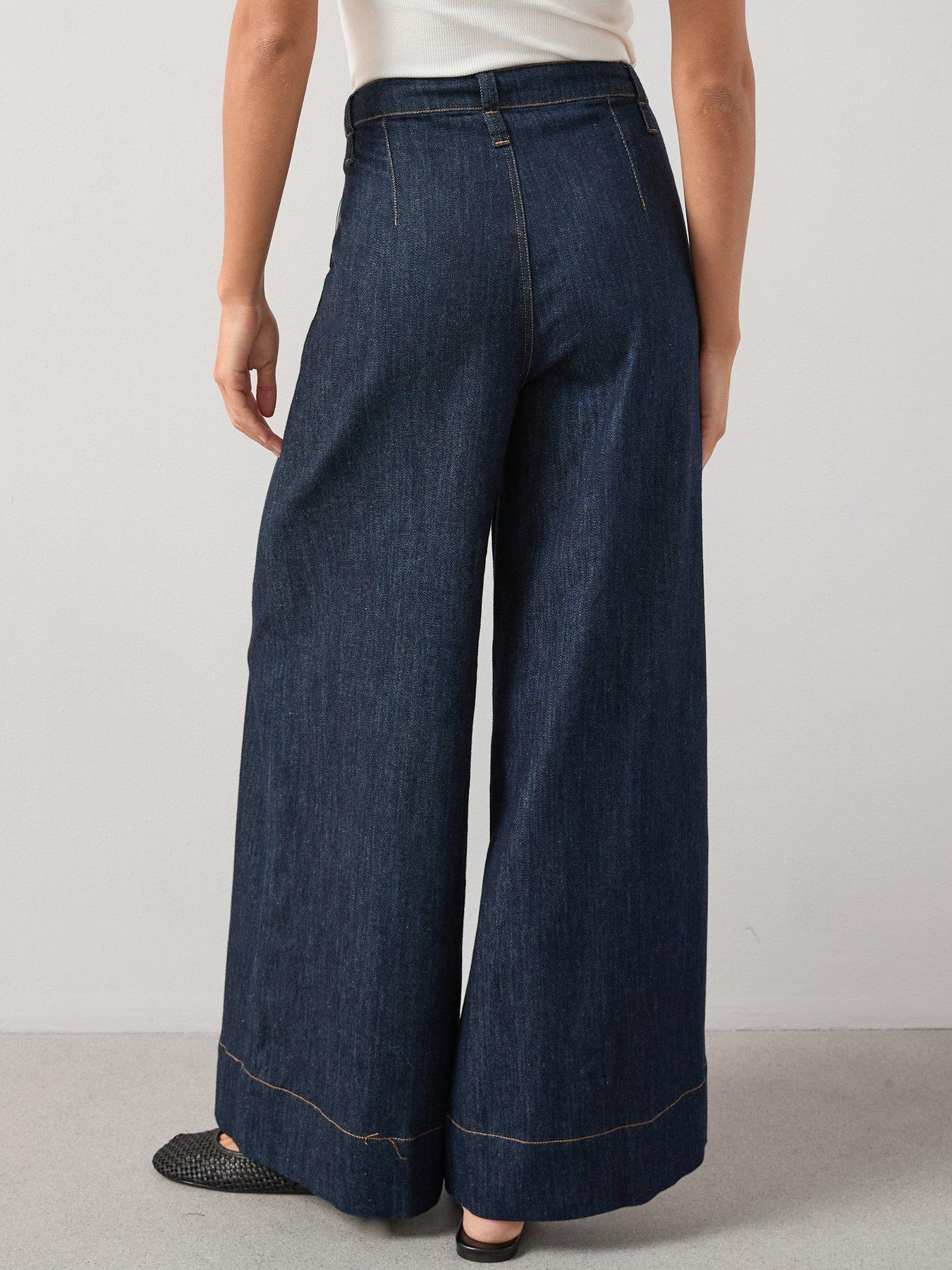 Image 2 of 7 of The Very Collection Ultra Wide Palazzo Featherweight Jeans - Dark Wash