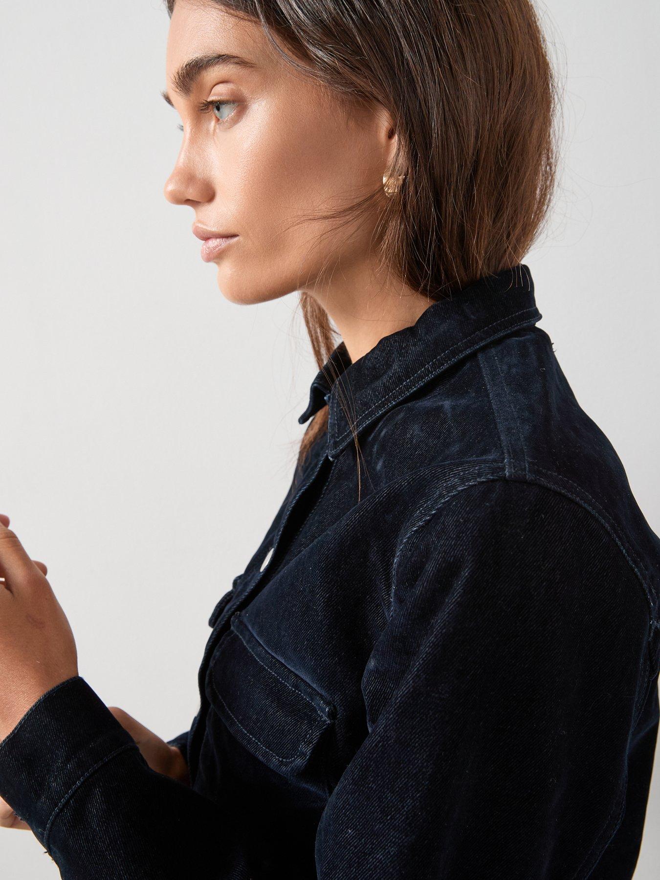 Image 4 of 6 of The Very Collection Co-Ord Flocked Denim Jacket - Navy