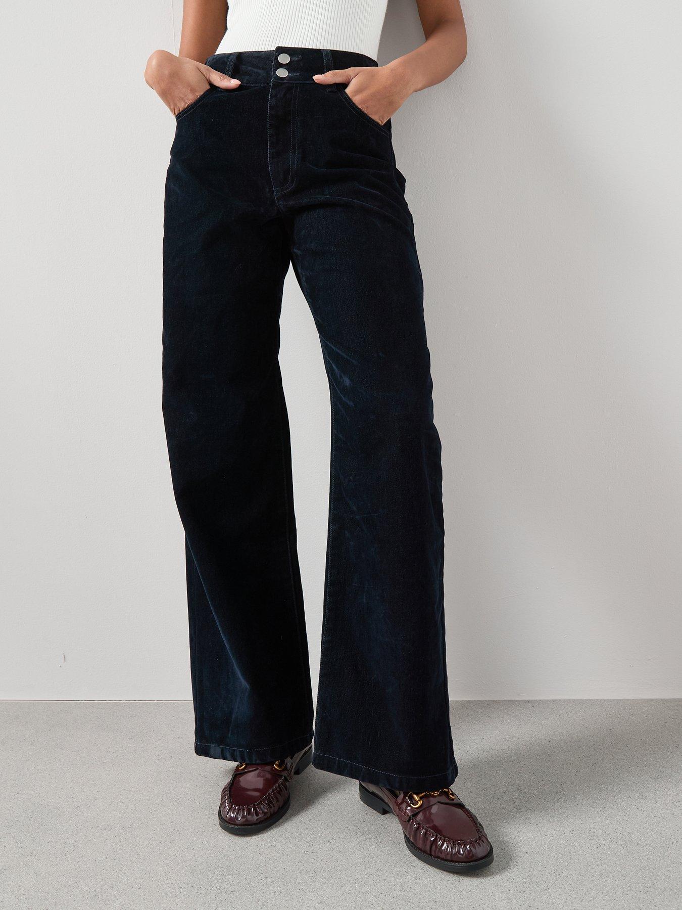 undefined Co-ord Flocked Denim Wide Leg Jeans - Navy