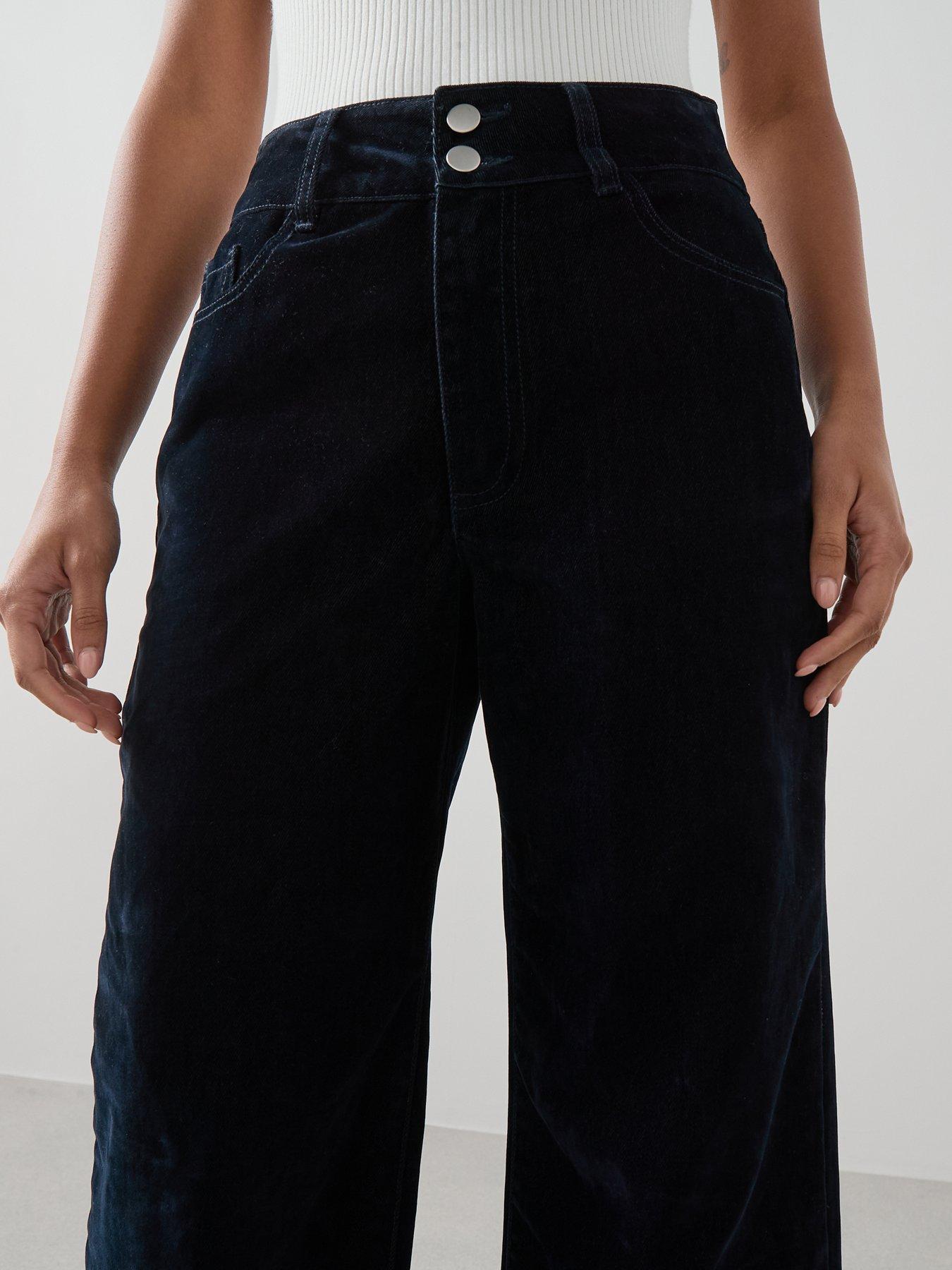 Image 4 of 6 of The Very Collection Co-ord Flocked Denim Wide Leg Jeans - Navy