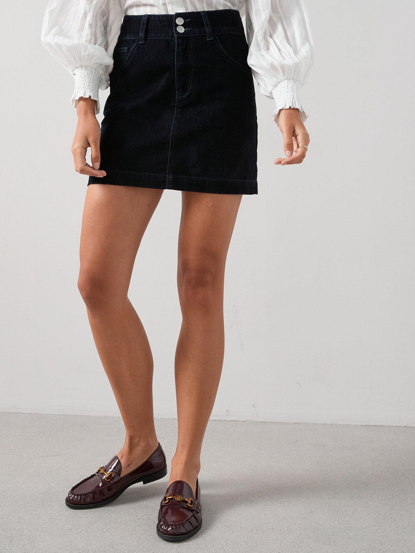 undefined Co-Ord Flocked Denim Skirt - Navy