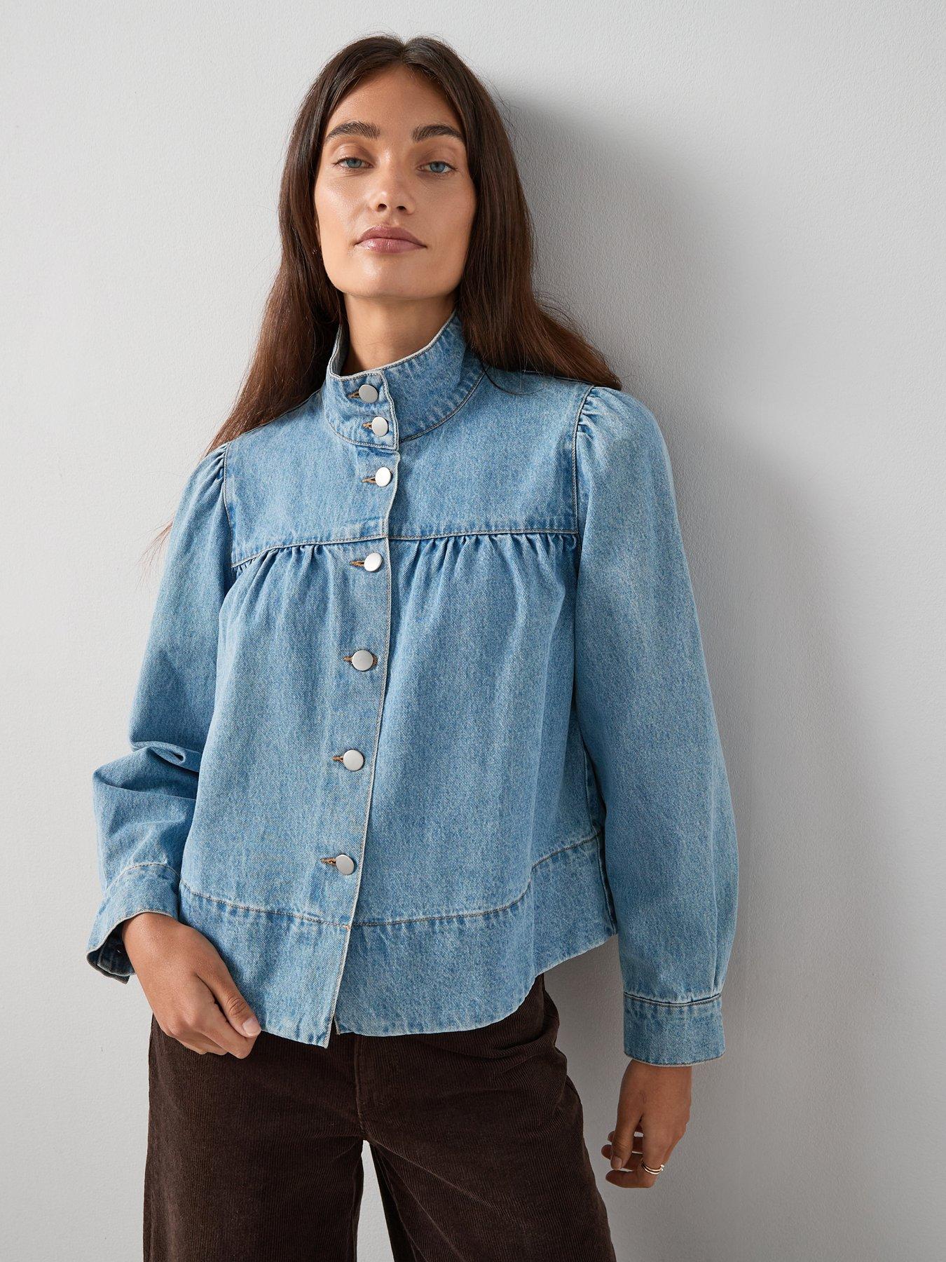 undefined Denim Funnel Neck Jacket - Mid Wash