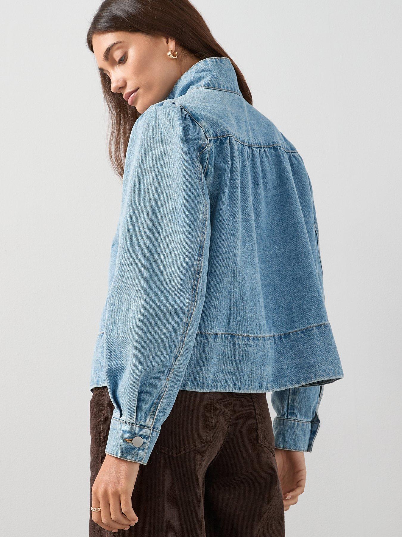 Image 2 of 7 of The Very Collection Denim Funnel Neck Jacket - Mid Wash