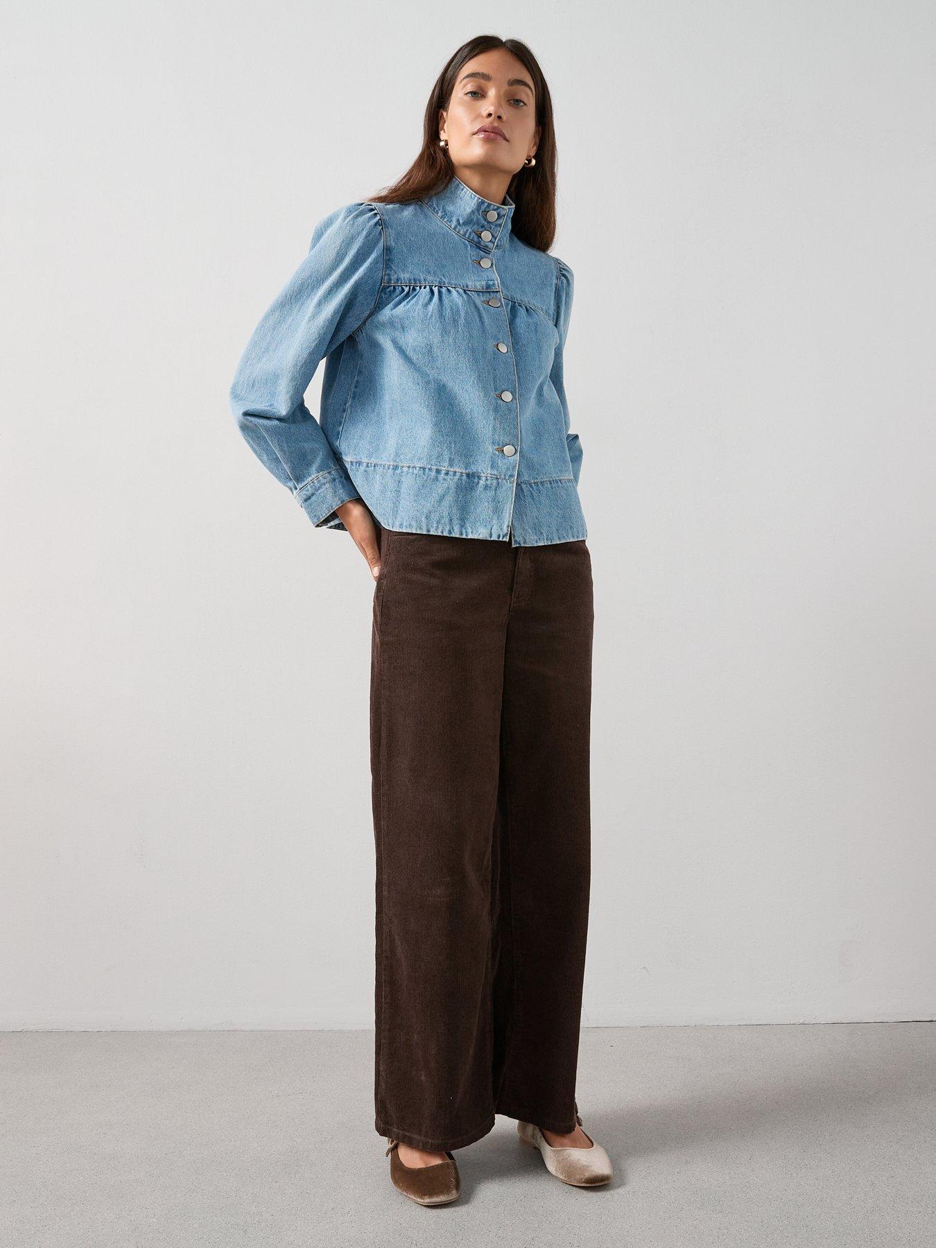 Image 3 of 7 of The Very Collection Denim Funnel Neck Jacket - Mid Wash