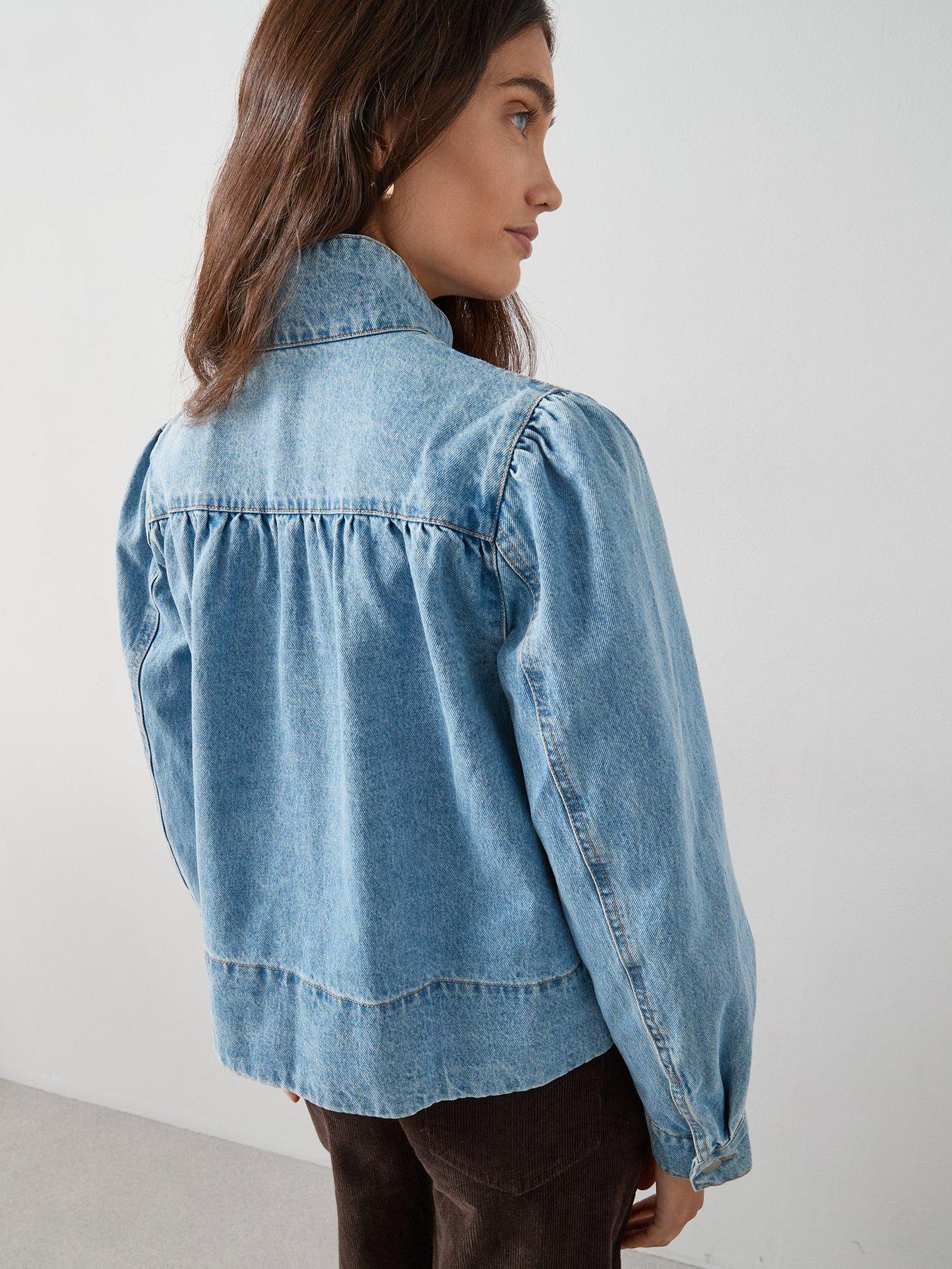 Image 5 of 7 of The Very Collection Denim Funnel Neck Jacket - Mid Wash