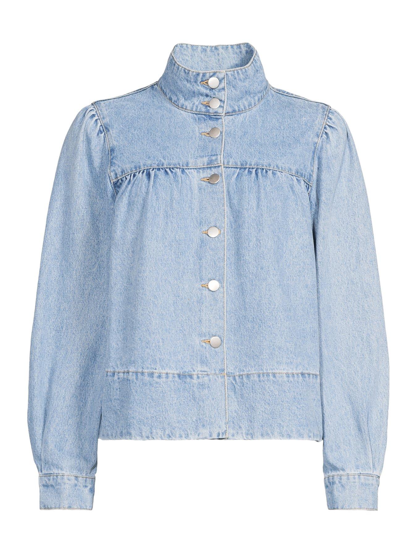 Image 7 of 7 of The Very Collection Denim Funnel Neck Jacket - Mid Wash