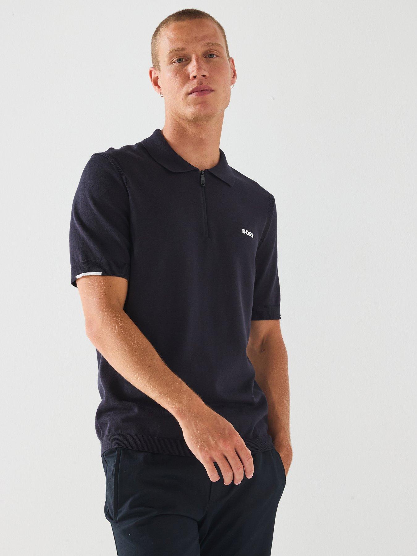  image of boss-ever-x-regular-fit-knitted-polo-navy