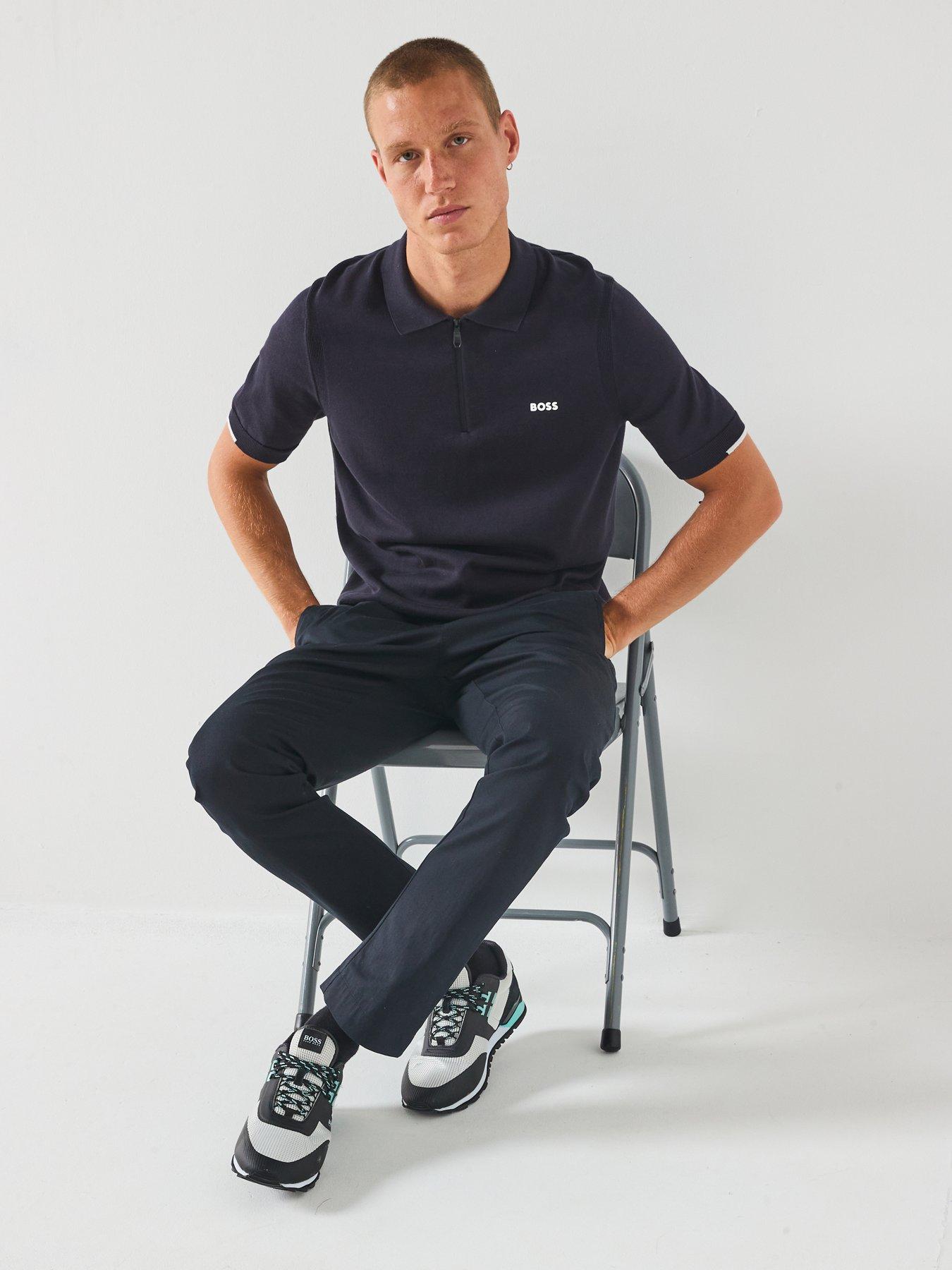  image of boss-ever-x-regular-fit-knitted-polo-navy
