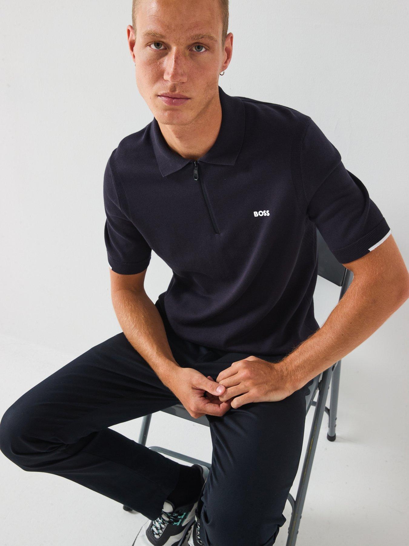  image of boss-ever-x-regular-fit-knitted-polo-navy