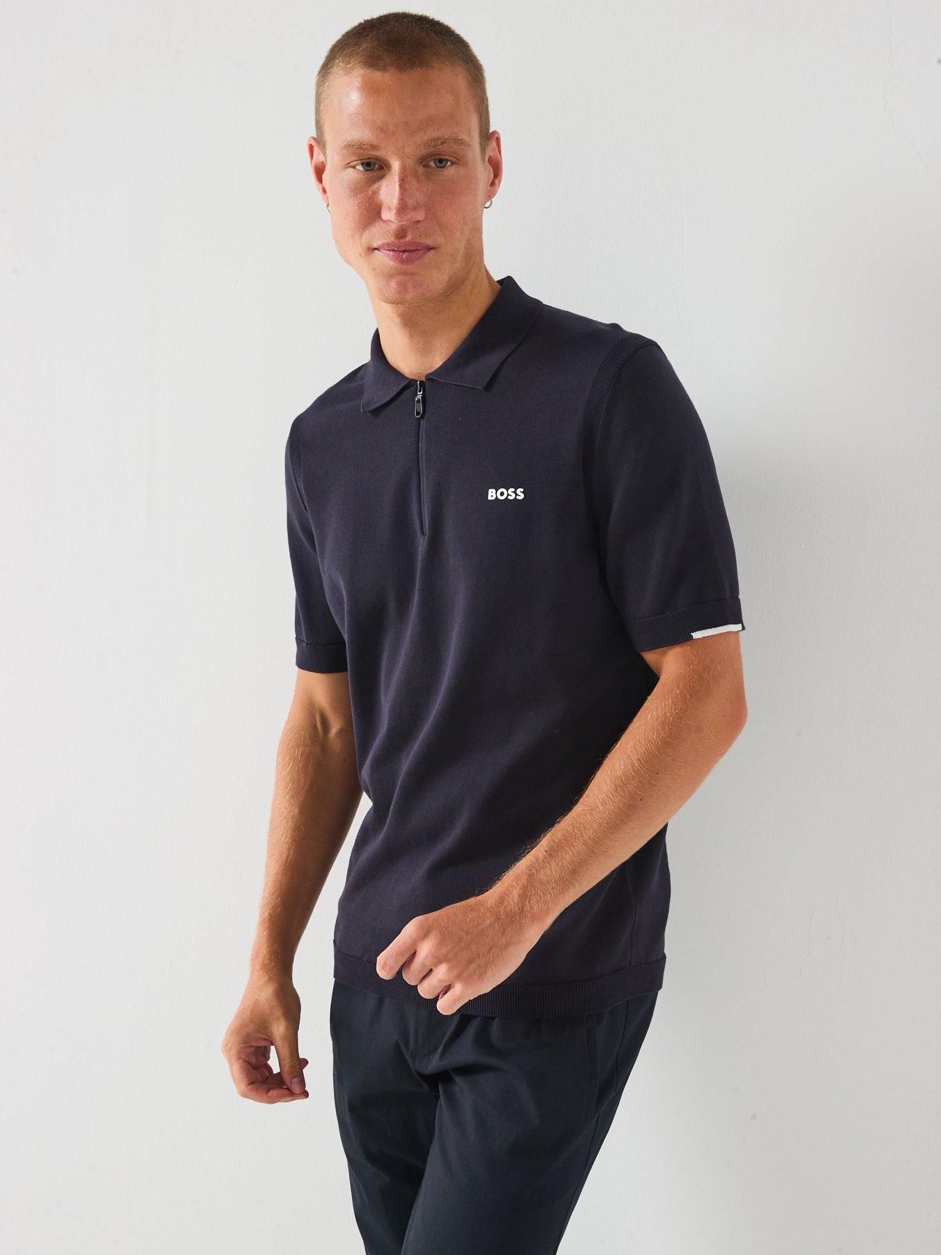  image of boss-ever-x-regular-fit-knitted-polo-navy