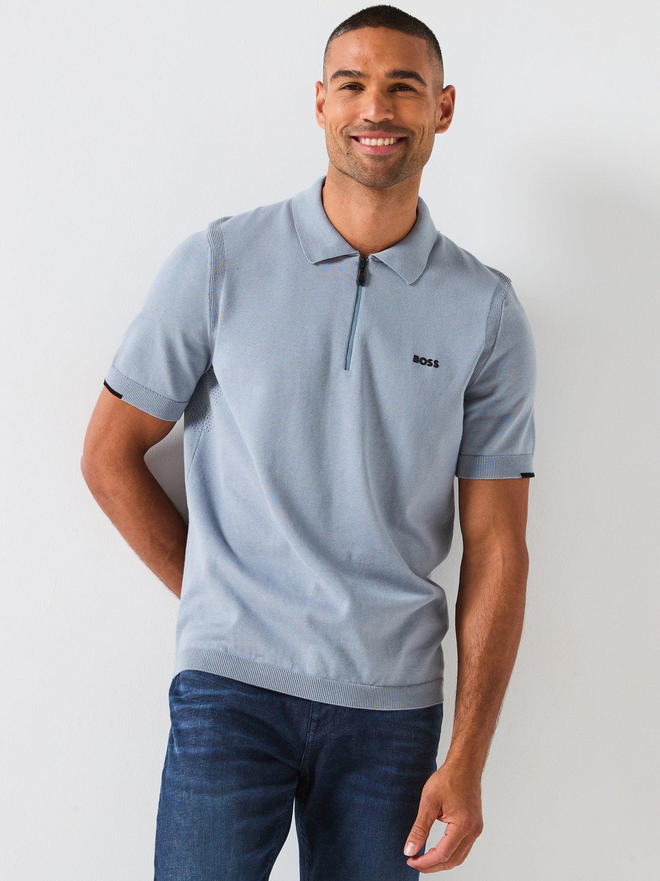  image of boss-ever-x-knitted-polo-top-grey