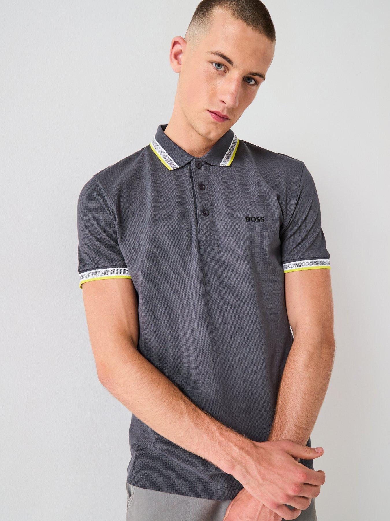BOSS Paddy Regular Fit Tipping Polo Shirt - Dark Grey