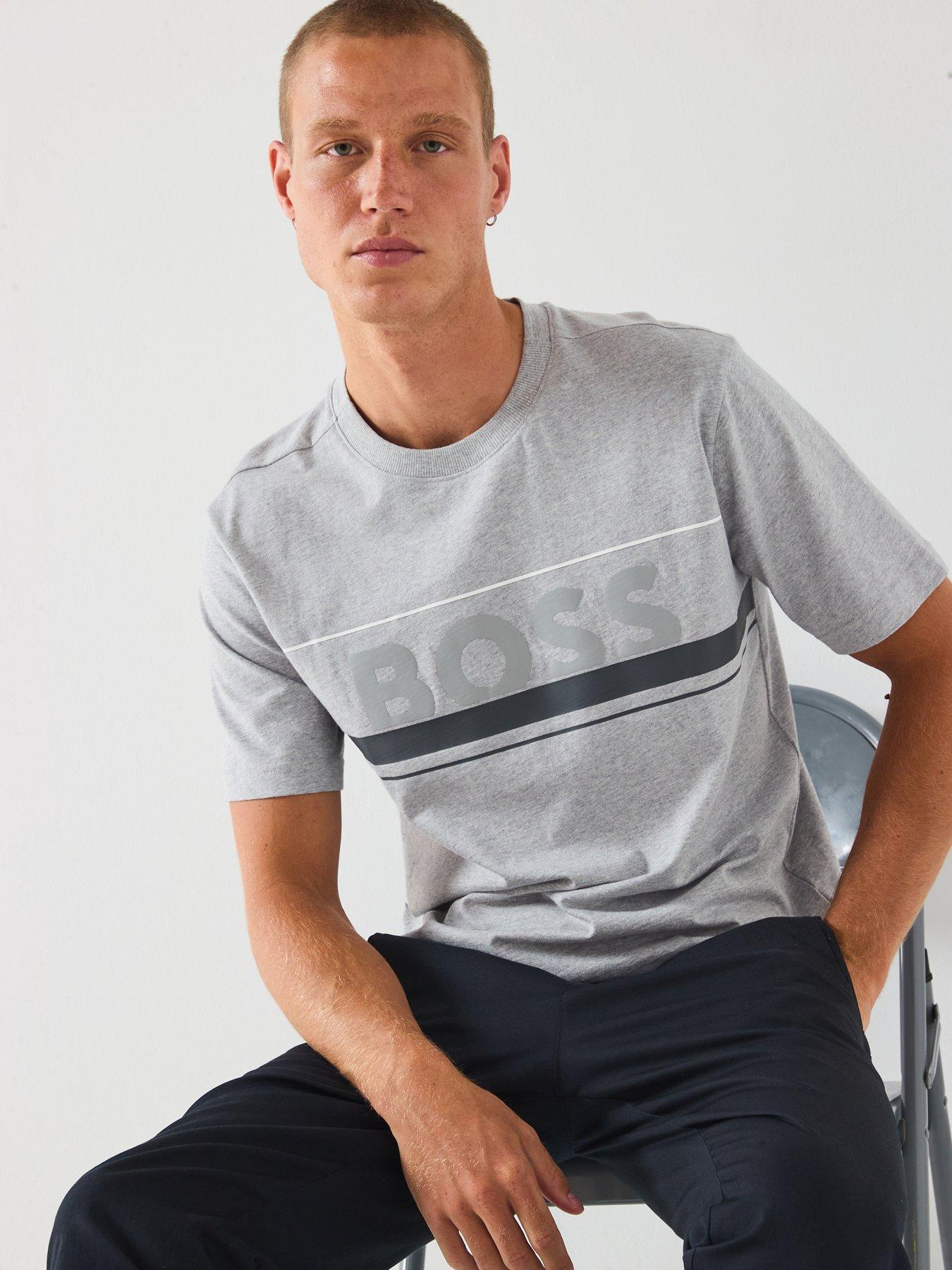 Image 4 of 6 of BOSS Iconic Zone Regular Fit Large Logo T-Shirt - Light Grey