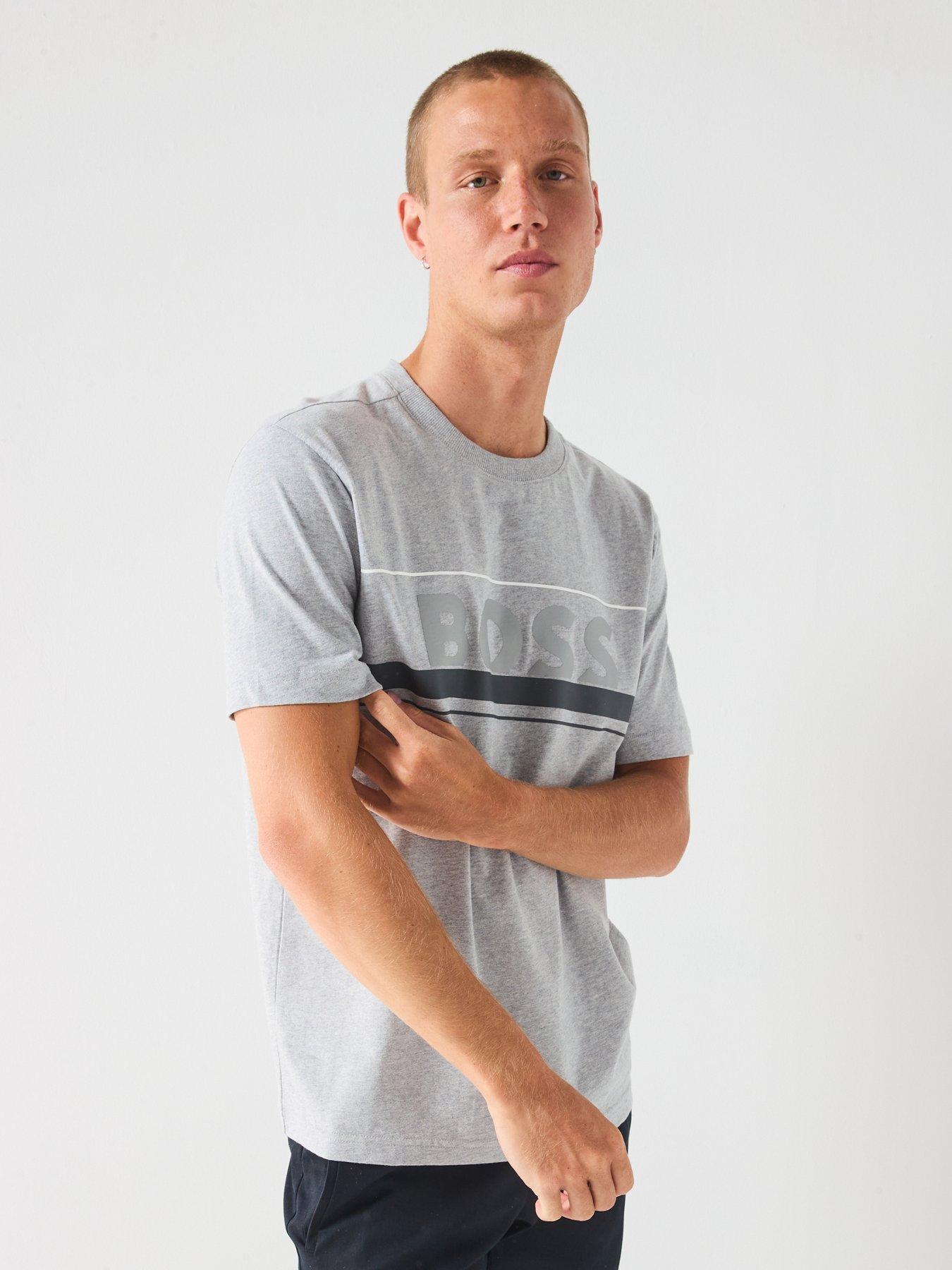 Image 5 of 6 of BOSS Iconic Zone Regular Fit Large Logo T-Shirt - Light Grey