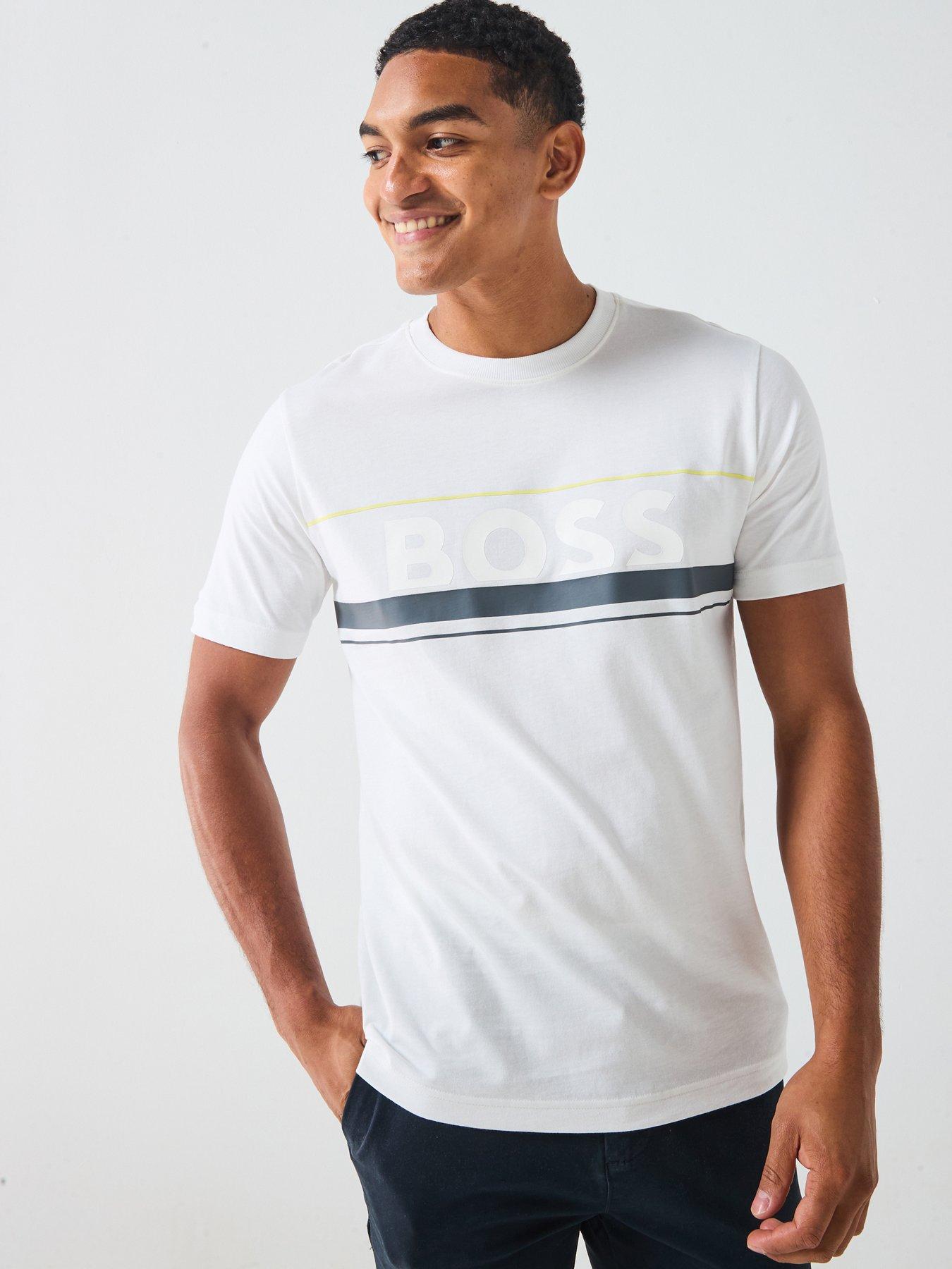 Image 1 of 4 of BOSS Tee Iconic Zone Regular Fit Large Logo T-Shirt - White