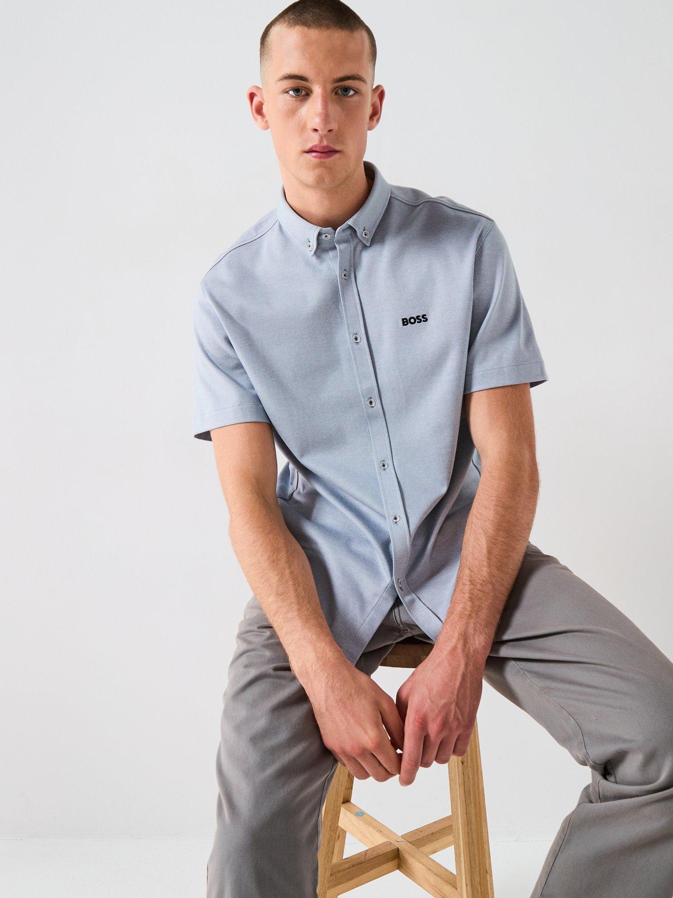 BOSS Motion Regular Fit Short Sleeve Shirt - Dark Grey