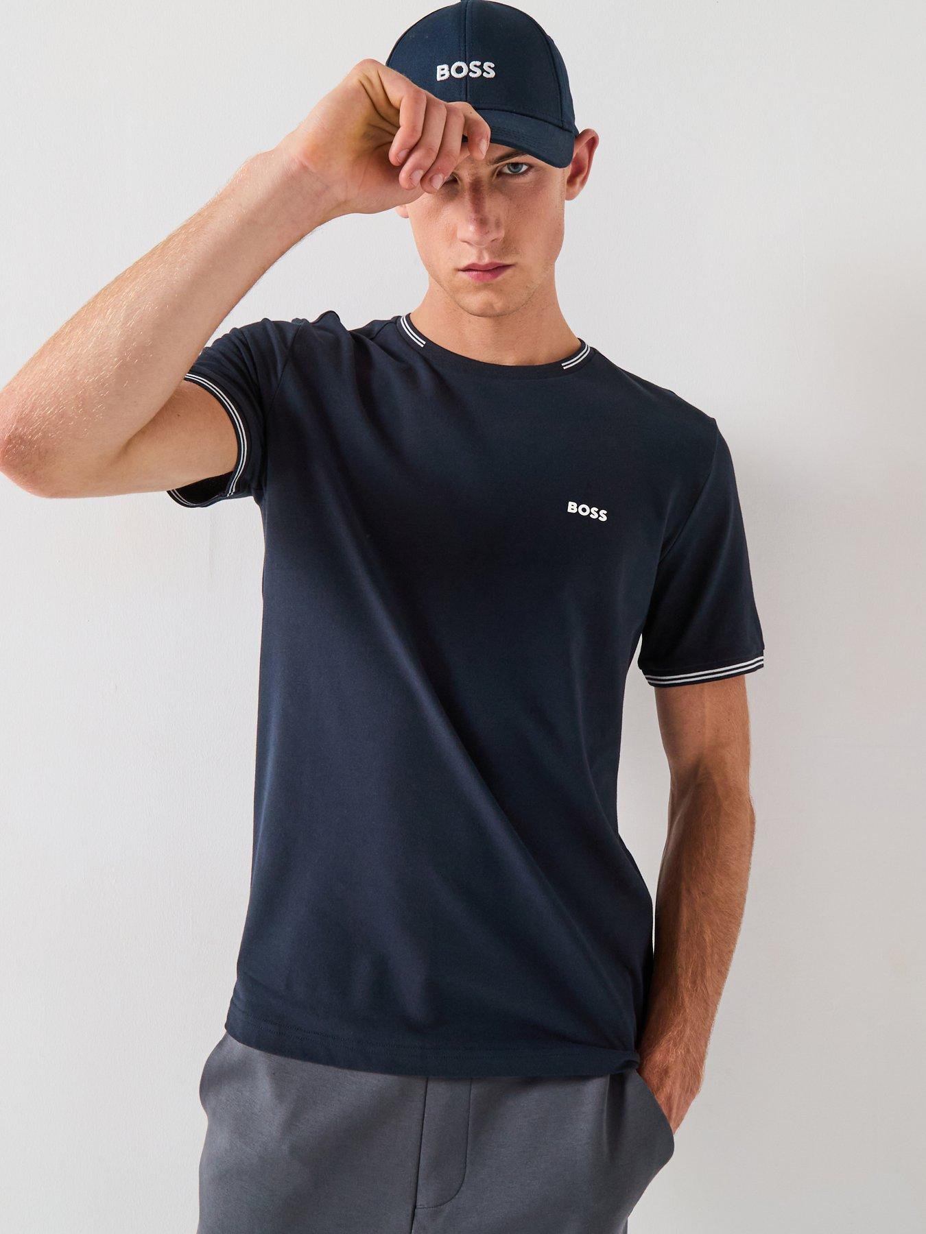  image of boss-taul-regular-fit-stretch-pique-t-shirt-navy