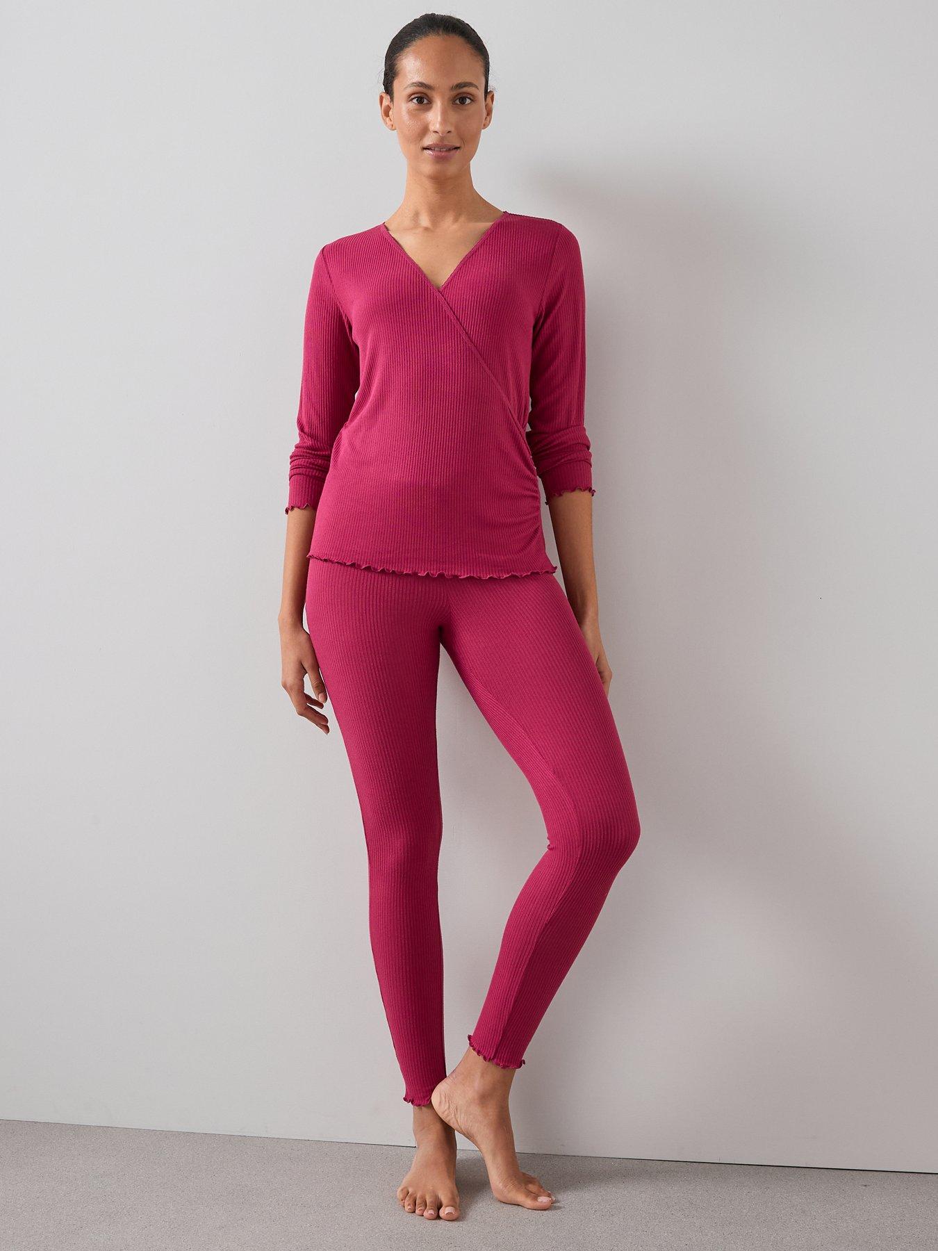 Image 3 of 6 of The Very Collection Ribbed Wrap Front Ls Top And Legging Pj Set - Red