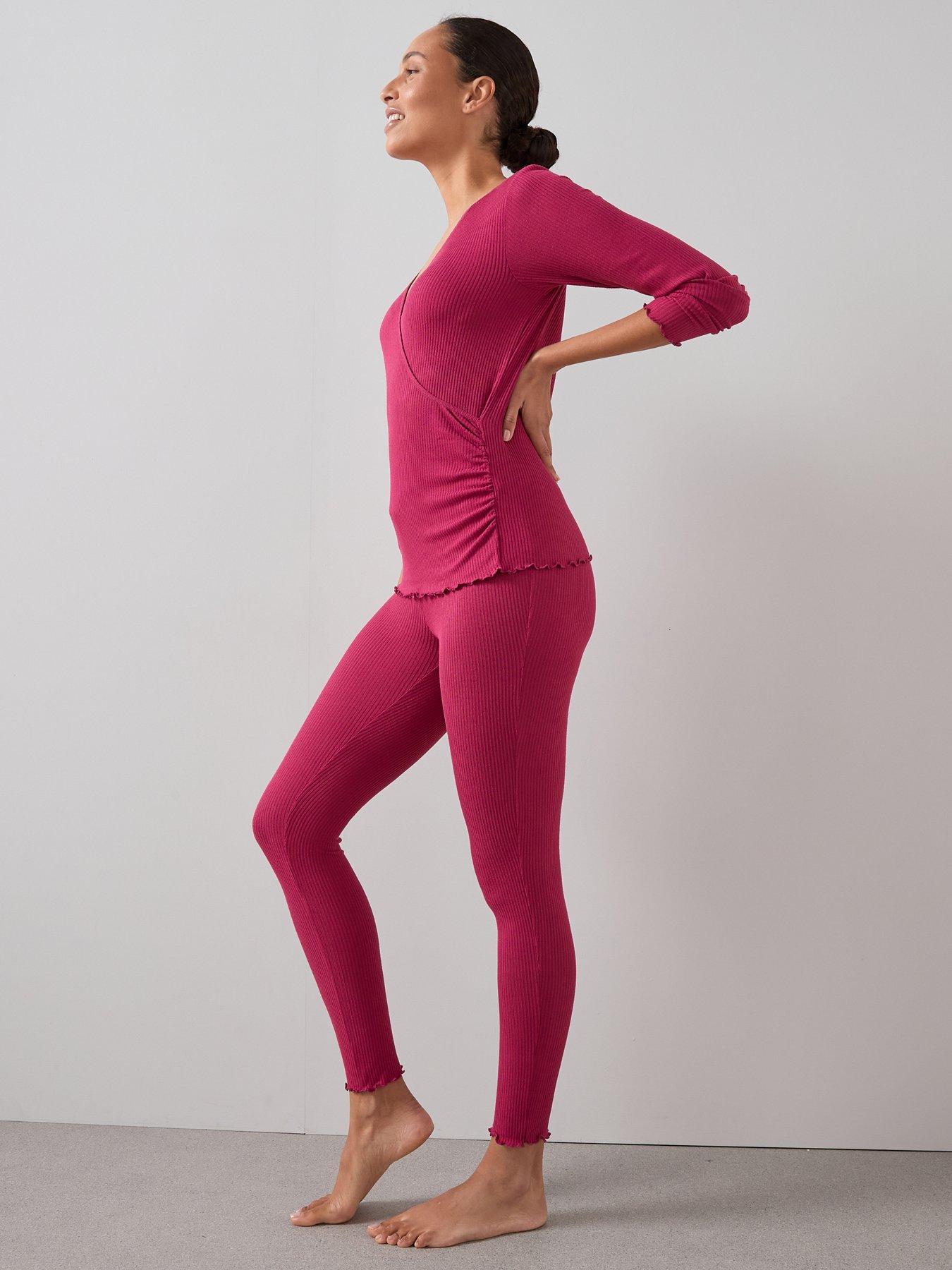 Image 6 of 6 of The Very Collection Ribbed Wrap Front Ls Top And Legging Pj Set - Red