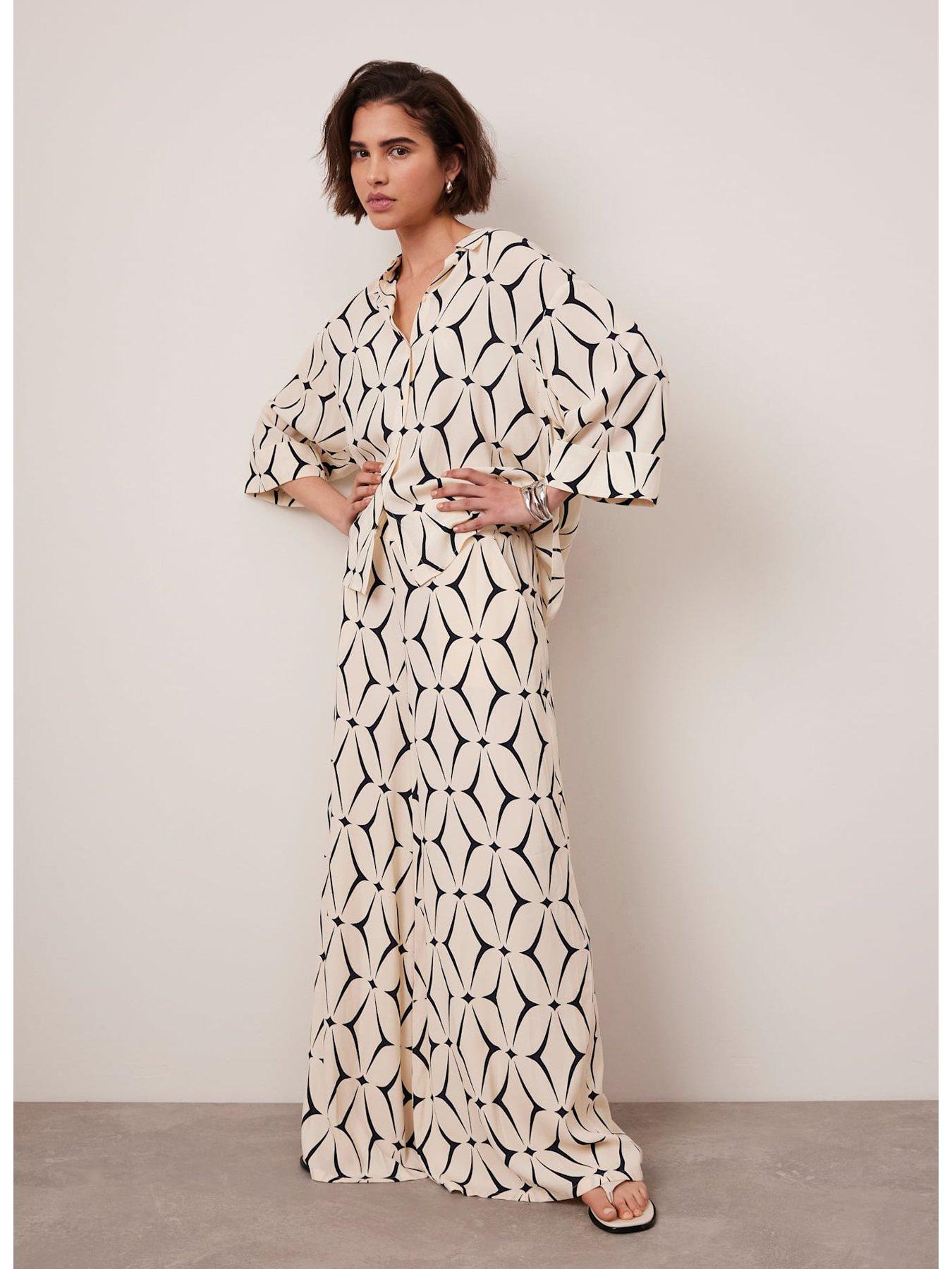  image of mint-velvet-cream-geometric-print-wide-leg-trousers