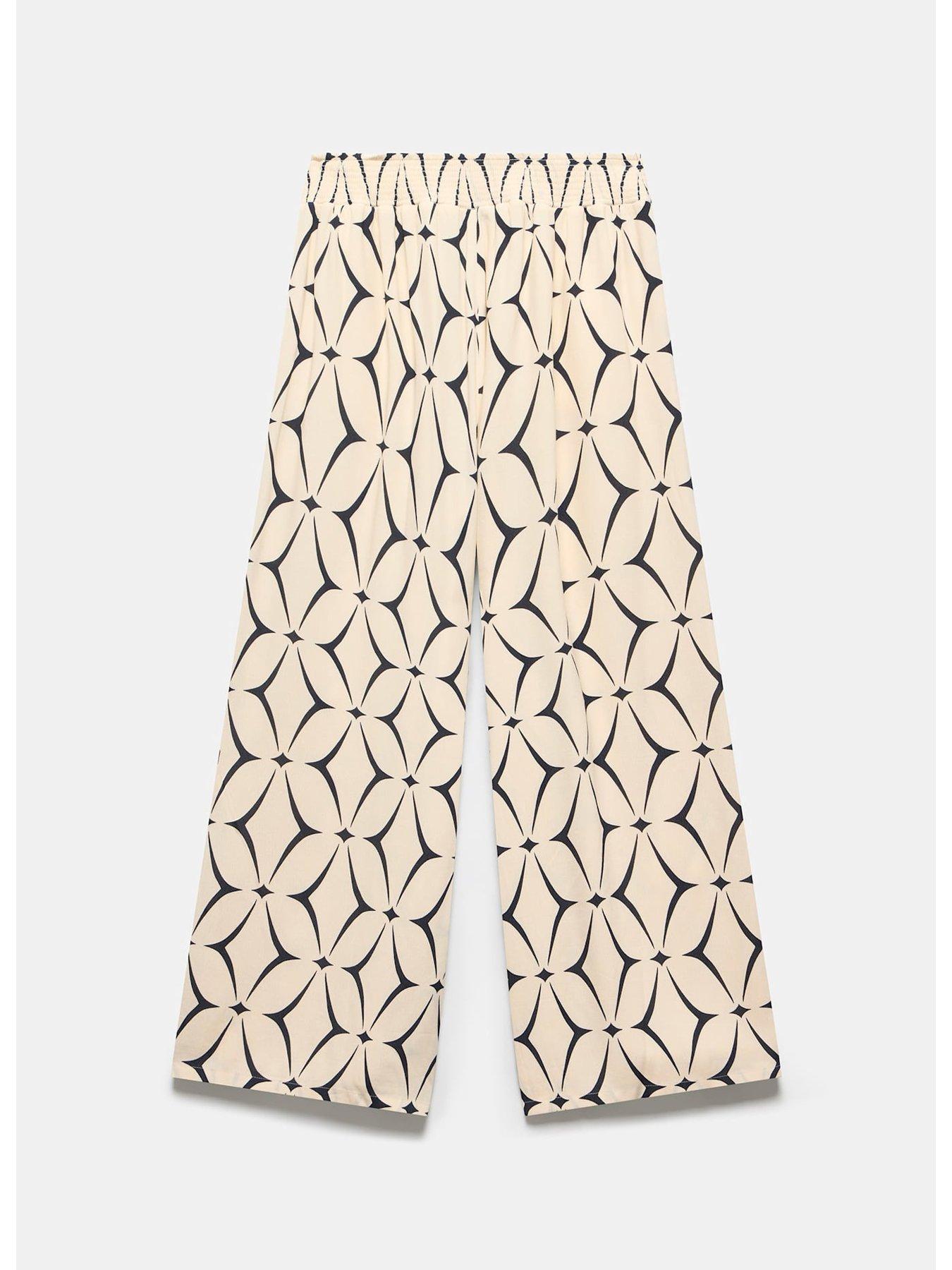  image of mint-velvet-cream-geometric-print-wide-leg-trousers