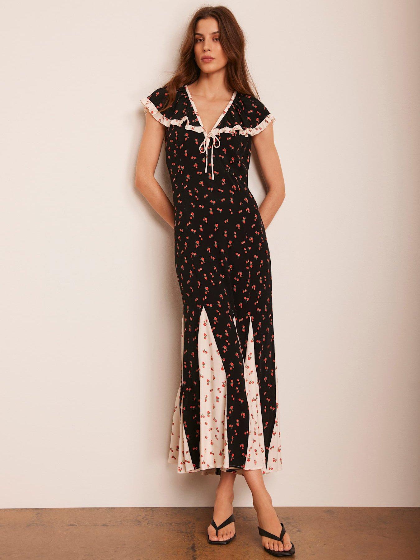undefined Strawberry Print Midaxi Dress - Black