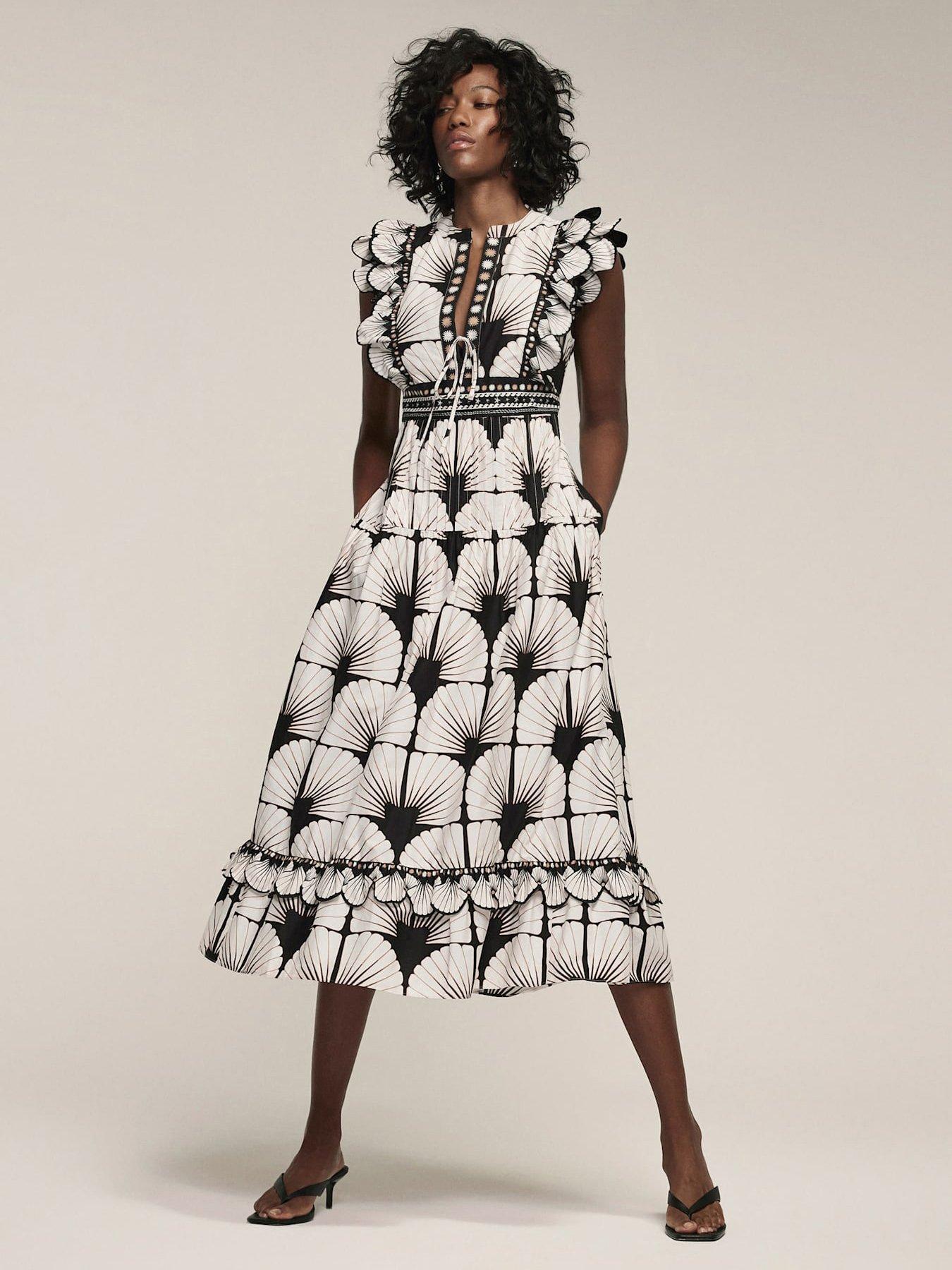 black and white print dresses Ava Presley Sequin Floral Prom Dress 40120