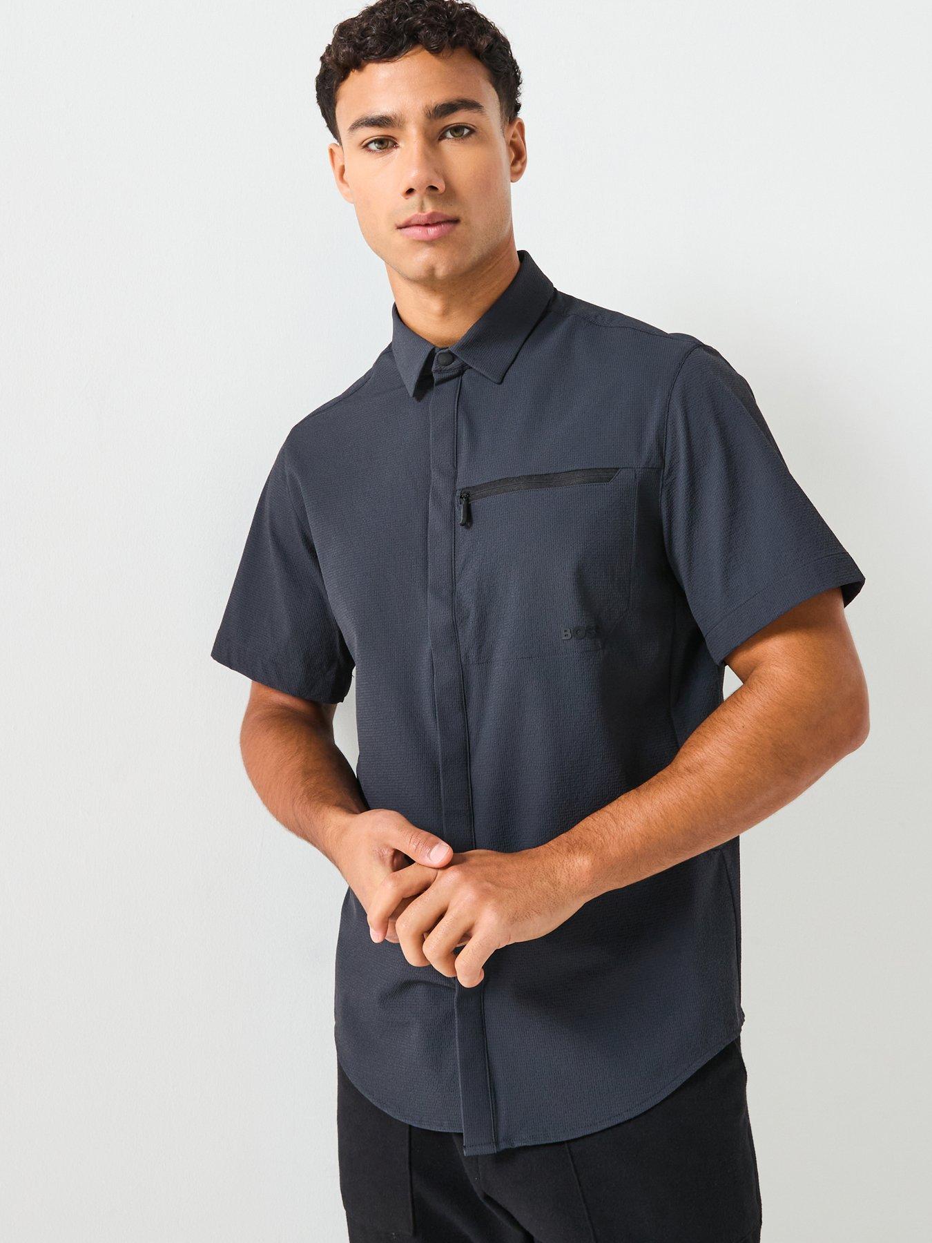 undefined Boss Urban Tsr Seersucker Regular Fit Short Sleeve Shirt - Navy