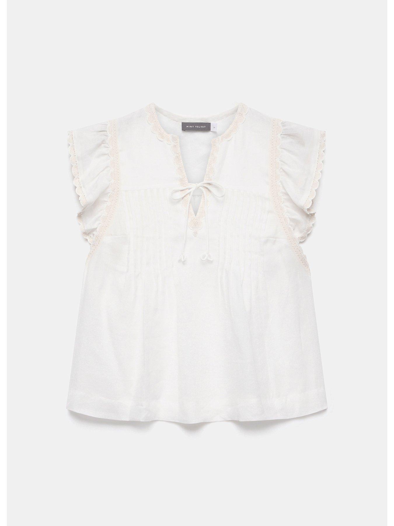  image of mint-velvet-white-cap-sleeve-blouse-cream