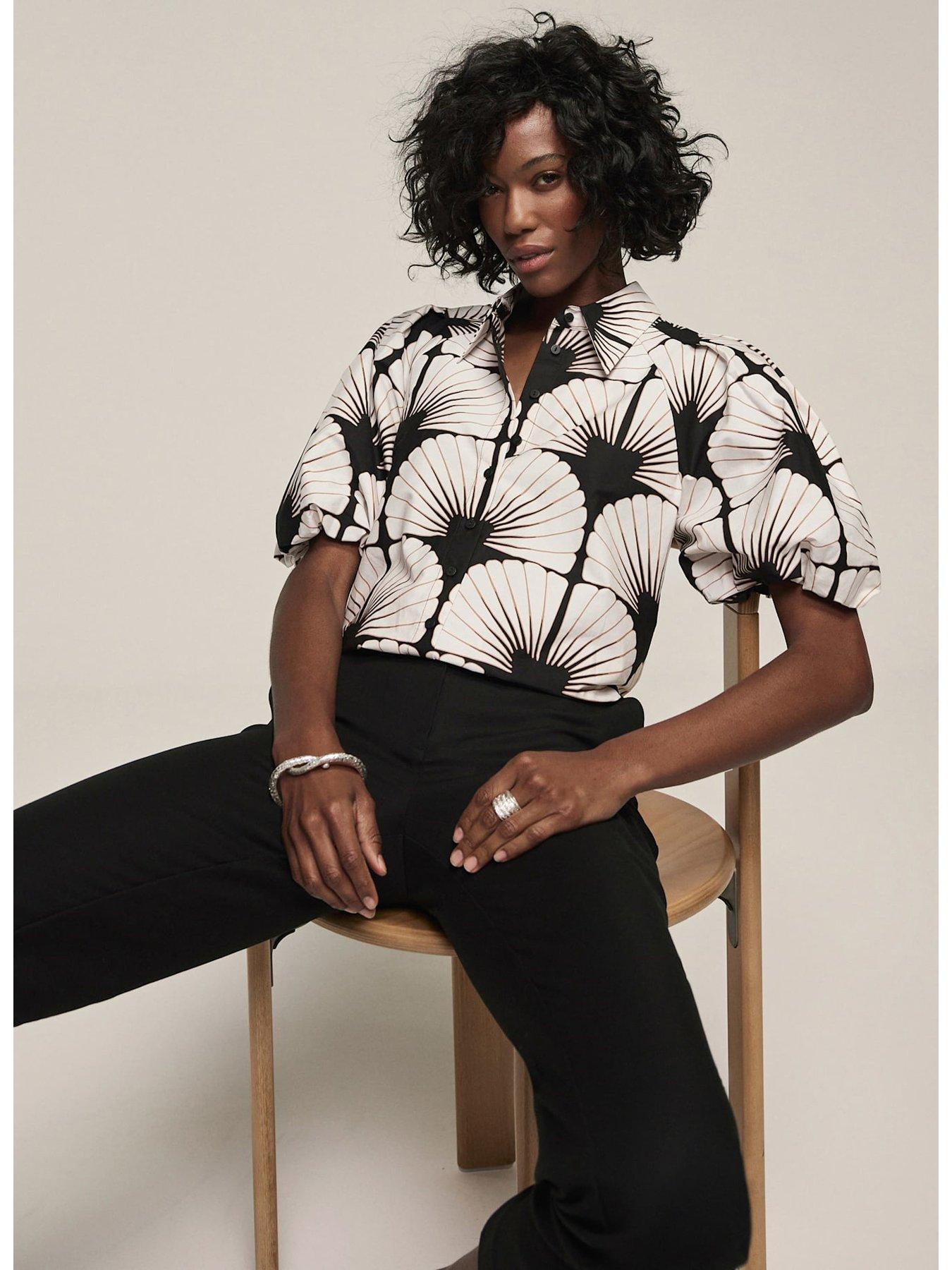  image of mint-velvet-neutral-shell-print-shirt-black